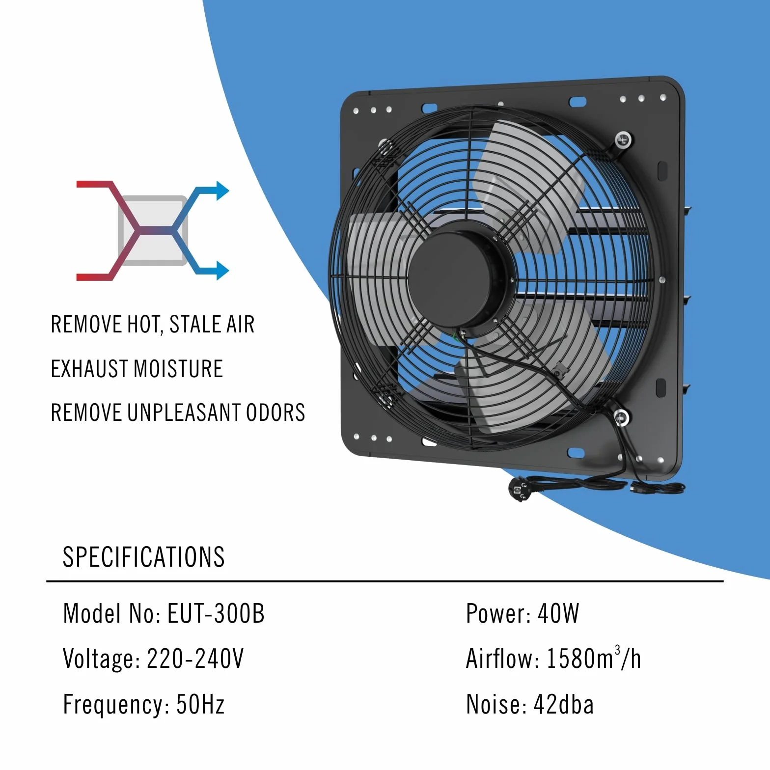 Ventilateur d'extraction 300mm WiFi 1580 m³/h avec contrôleur température humidité pour grenier atelier garage