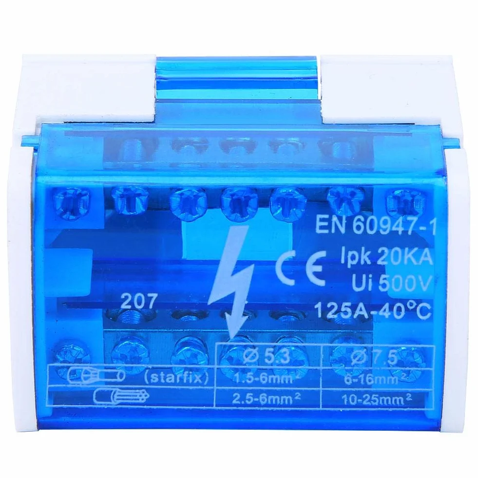 Boîte de jonction Rail Din monophasé 2 niveaux cache-poussière transparent 207