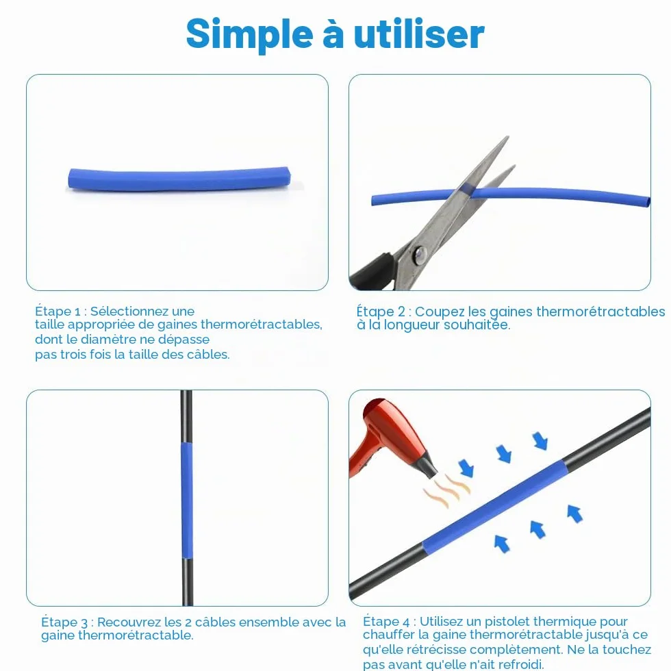 Gaine Thermorétractable 140 7 Couleurs 5 Tailles Ratio 2:1 pour Extrémités de Fil
