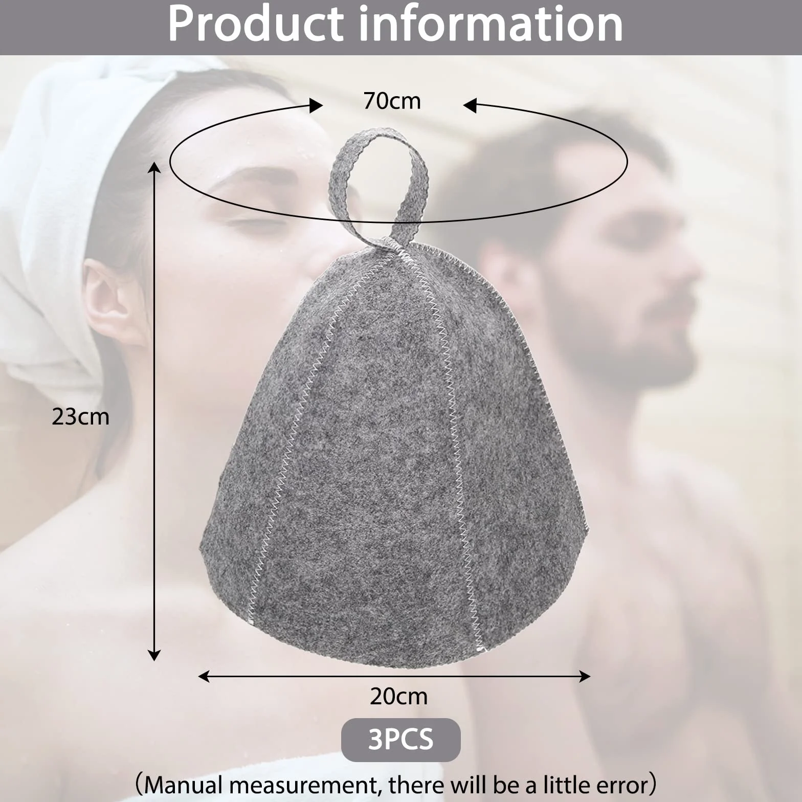 Bonnet de Sauna en Feutre Gris 3 Pièces pour Femmes et Hommes