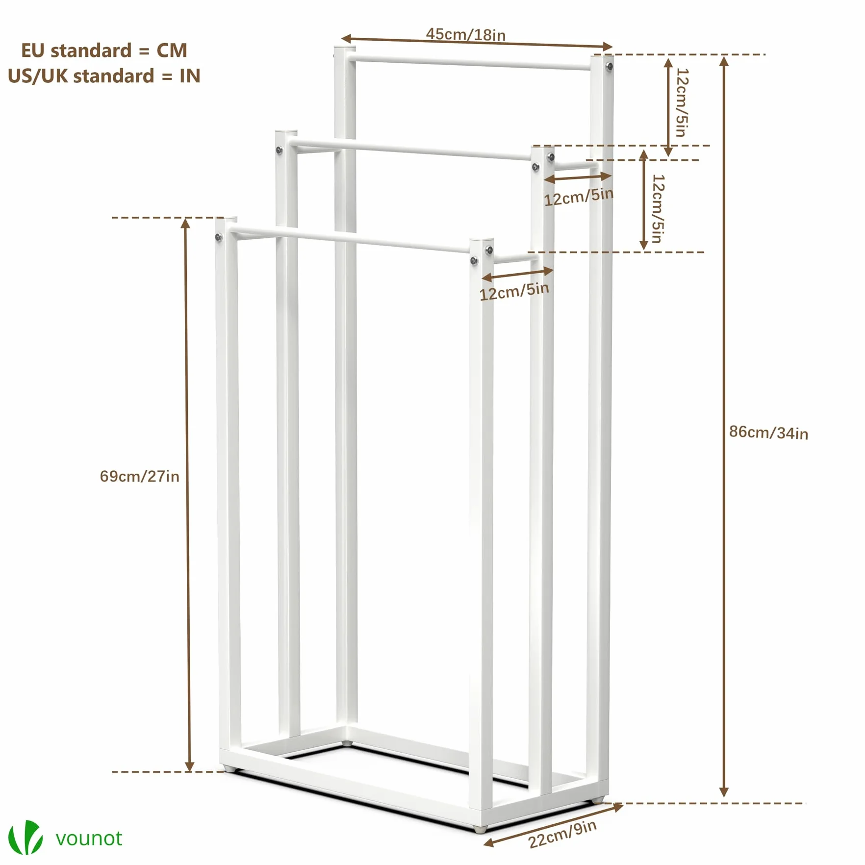 VOUNOT Porte-Serviettes autoportant 3 Niveaux en Métal Blanc pour Salle de Bain