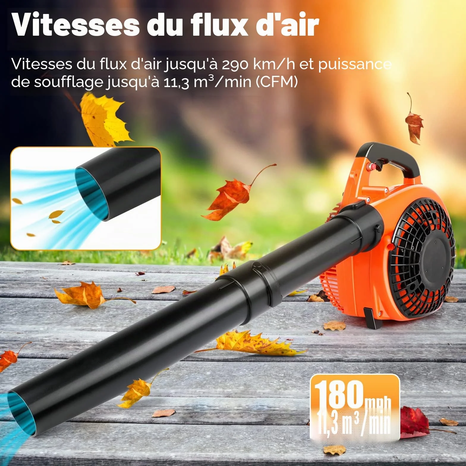 ASUNCELL Souffleur de Feuilles à Essence, Vitesse 270 km/h, Sac à Dos, Léger, sans Fil pour Jardin