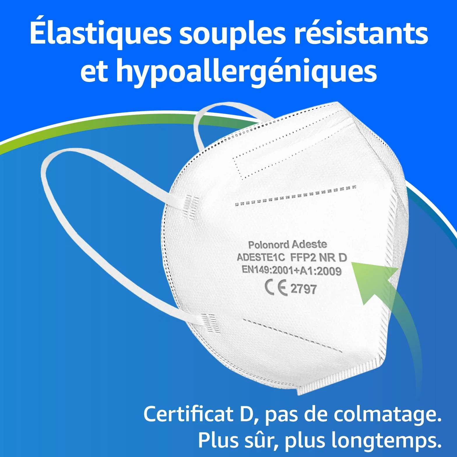 ADESTE 50 Masques FFP2 Blancs Certifiés CE EFB 99,5% Emballage Individuel