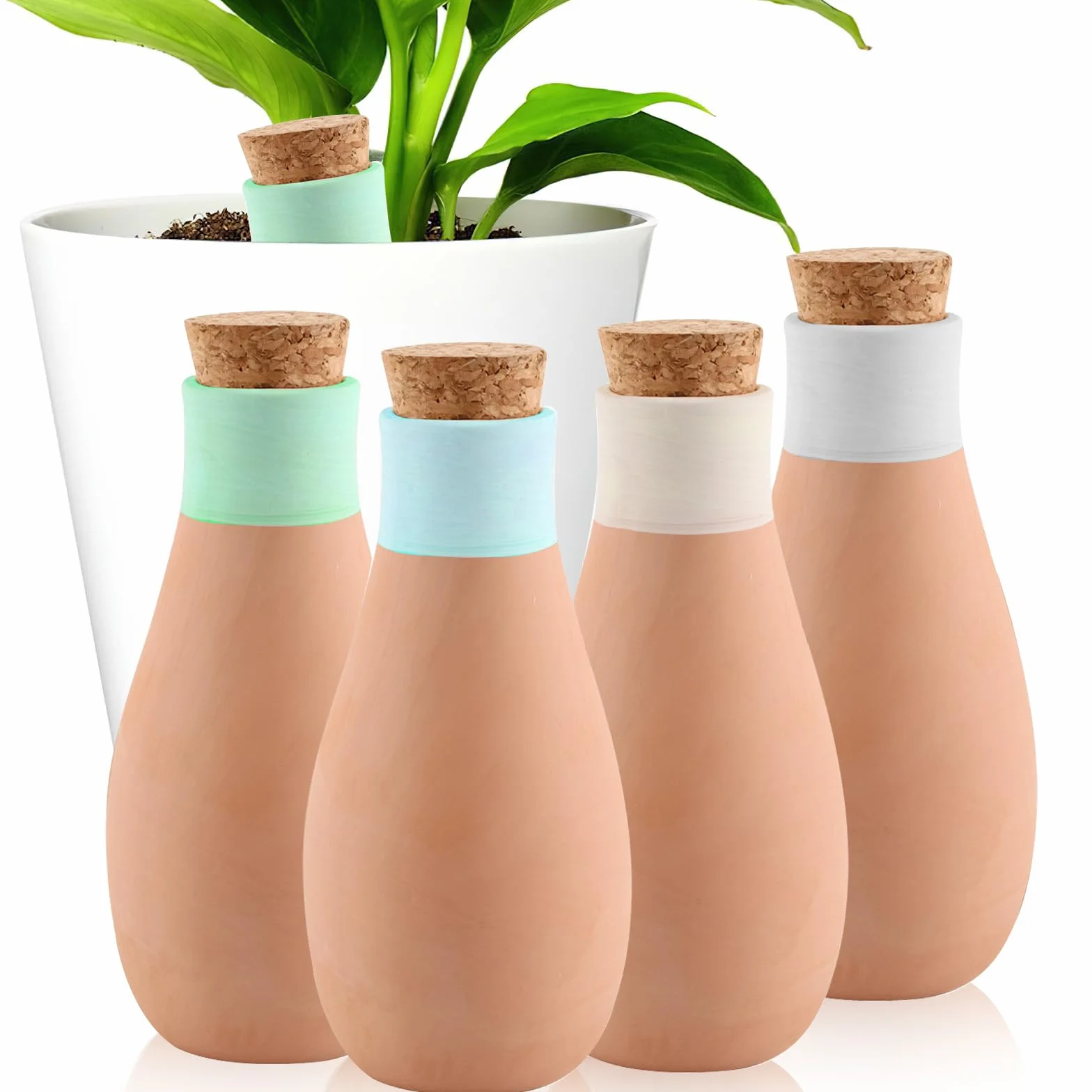 Lot de 4 Pieux D'arrosage des Plantes 400 ML,Auto-arrosantes en Terre Cuite,aux Plantes d'Intérieur et Balcon,Irrigation de la Zone Racinaire (Forme de Bouteille)