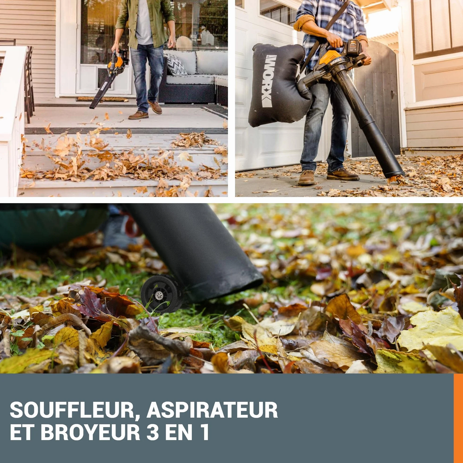 WORX Aspirateur-Souffleur sans Fil Brushless 40V WG583E.9 335km/h 2 Modes avec Harnais et Sac