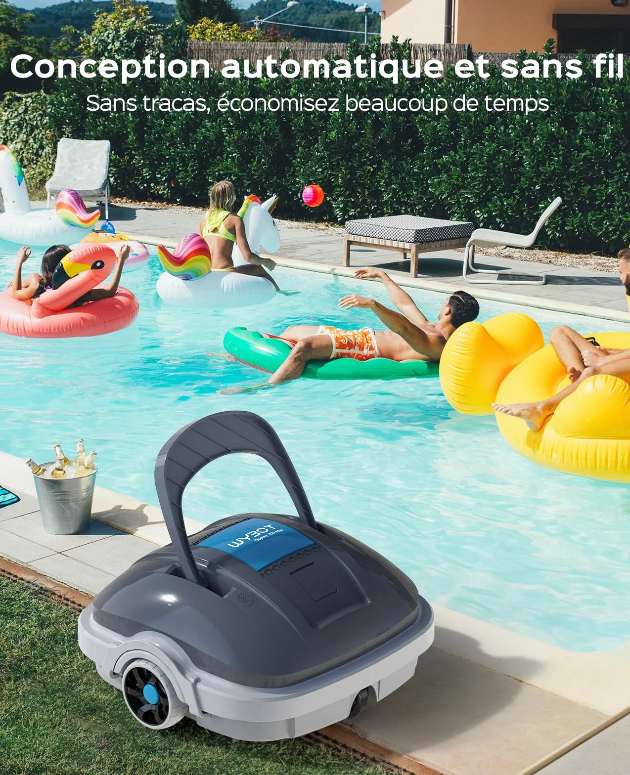 WYBOT Osprey 200 Max Robot Piscine sans Fil, Aspirateur Piscine Moteurs Doubles, Autonomie 100 Min, 80m², Gris foncé