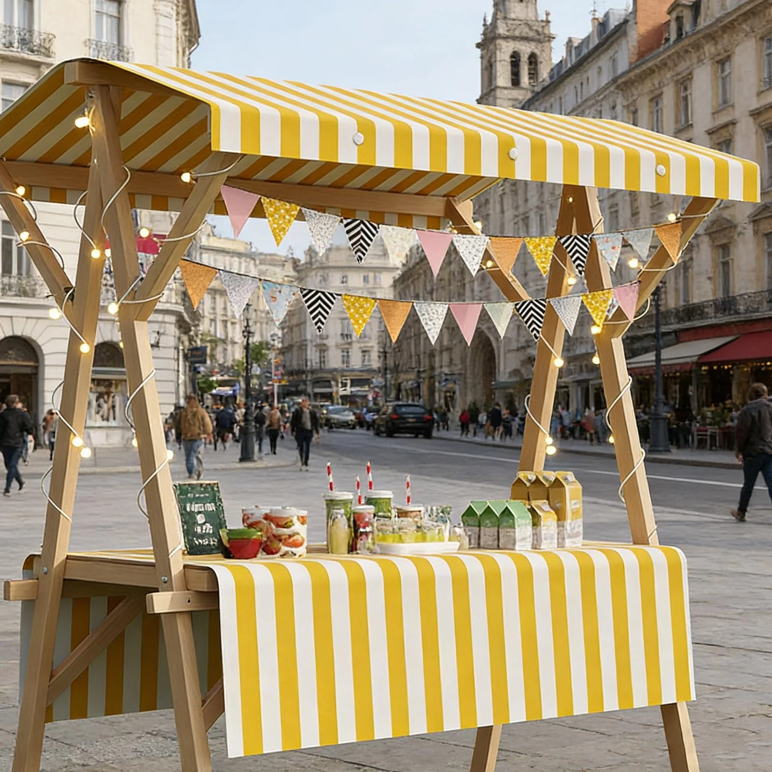 Chariot de Vente Mobile Pliable en Bois avec Auvent, Stand de Marché 120cm Rouge