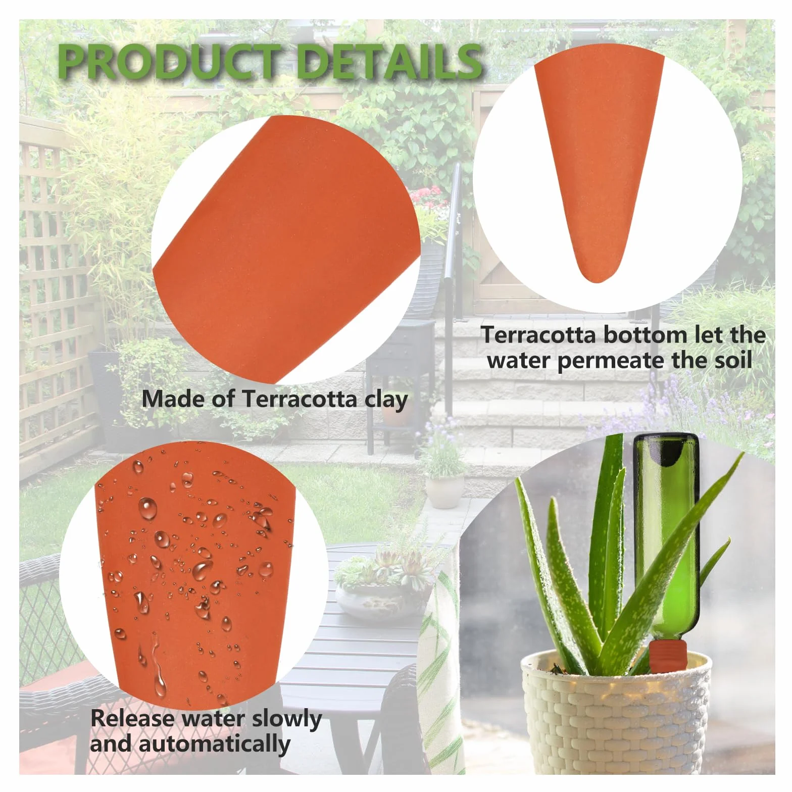 Oyas a Planter Terre Cuite Auto-arrosantes, Cône en Argile d’arrosage Goutte-Gouttes Automatiques pour Plantes en Pot, Lot de 8