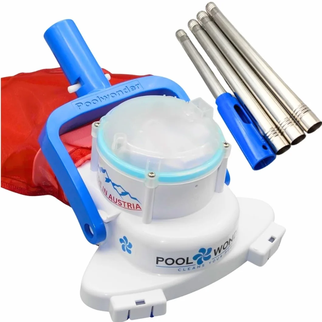 Poolwonder Cleverix Aspirateur pour Piscine à Batterie - Nettoyeur de Piscine Super Pratique Fabriqué en Autriche avec Poteau de Kit de Démarrage de 2 m