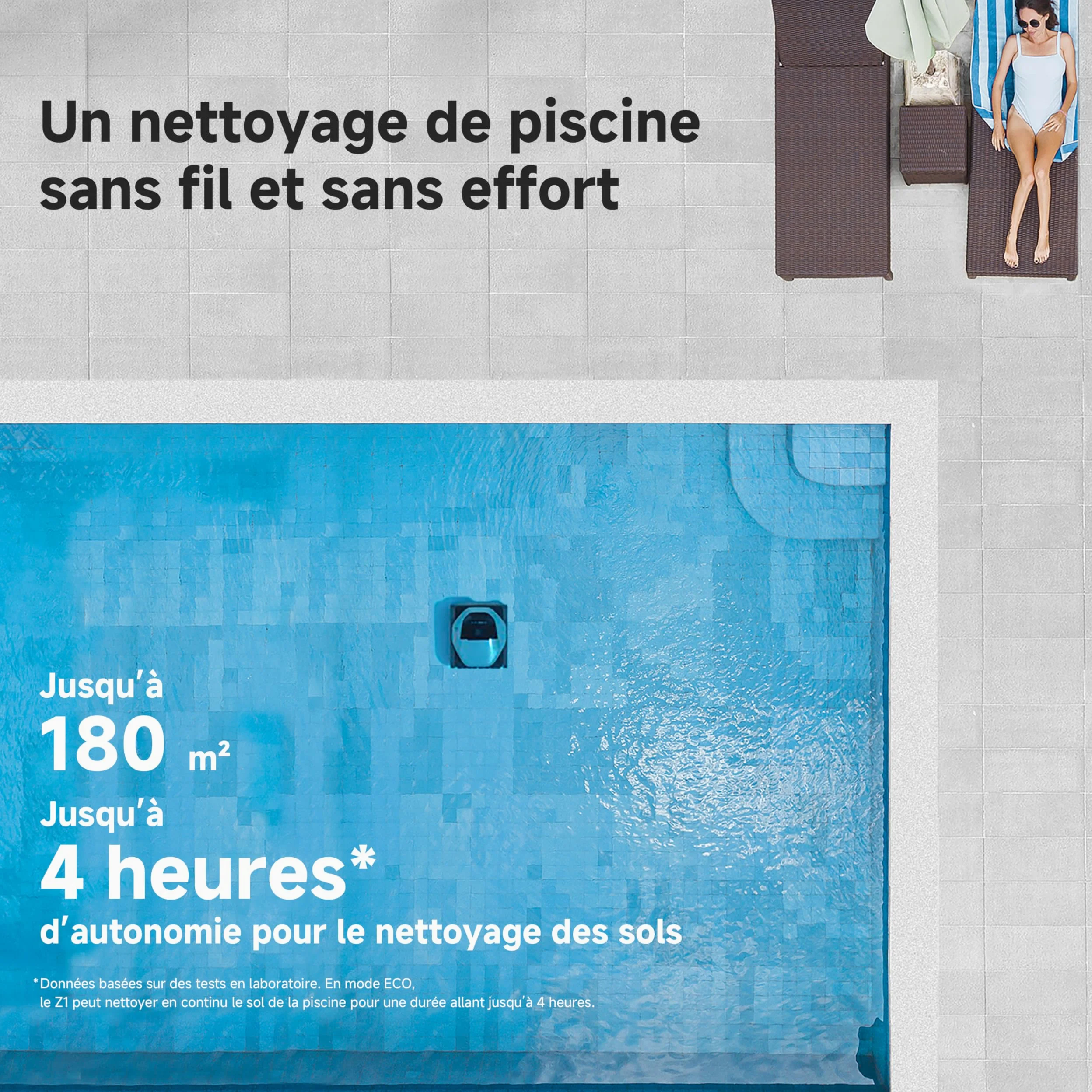 DREAME Z1 Robot Piscine sans Fil, Puissance d'Aspiration 30 000 LPH, Nettoyage du Fond, Parois et Ligne d'eau, 240 Min, Jusqu'à 180 m²