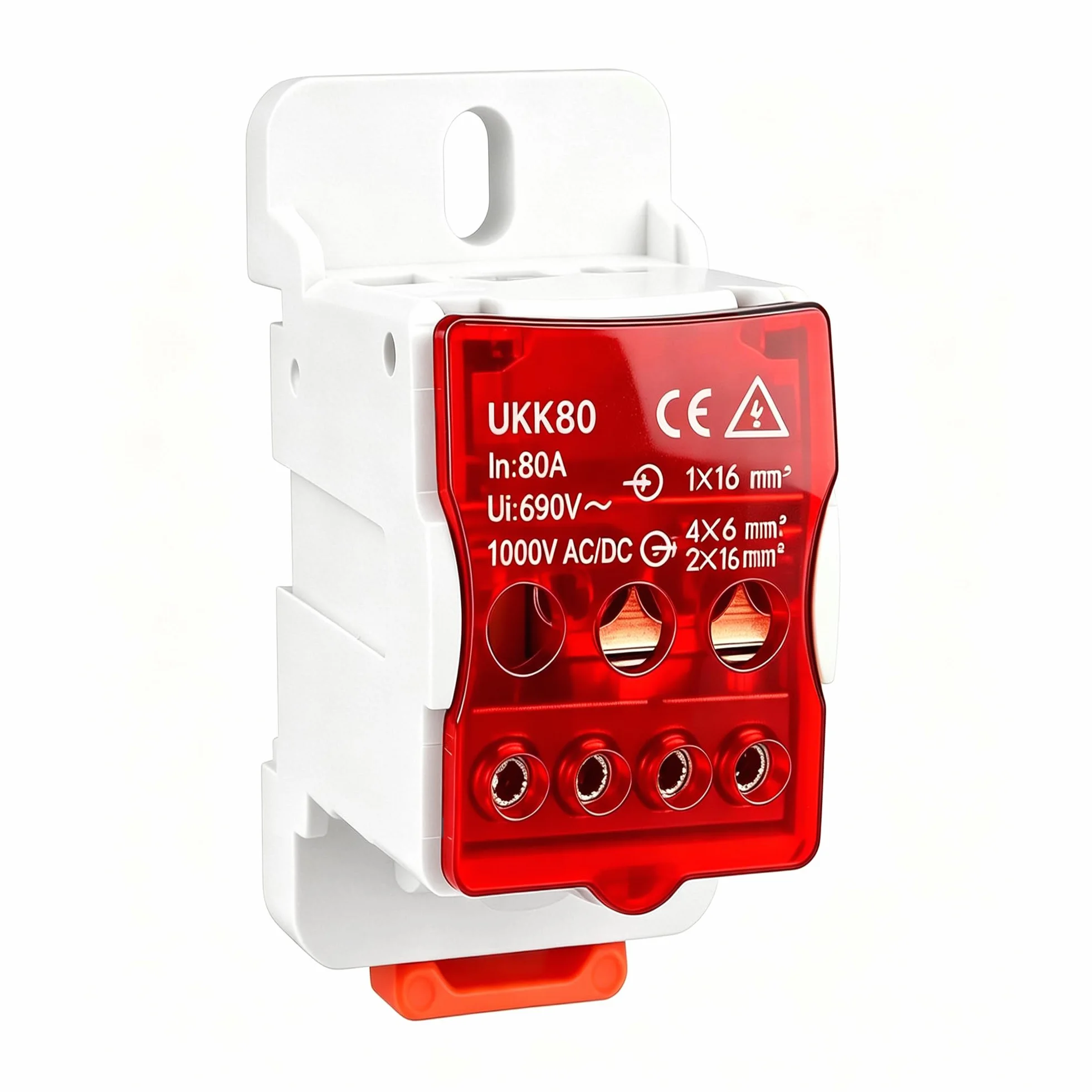 Bornier Electrique Rail Din UKK-80A 690V Boîte De Jonction Distribution Avec Couvercle Protection Rouge