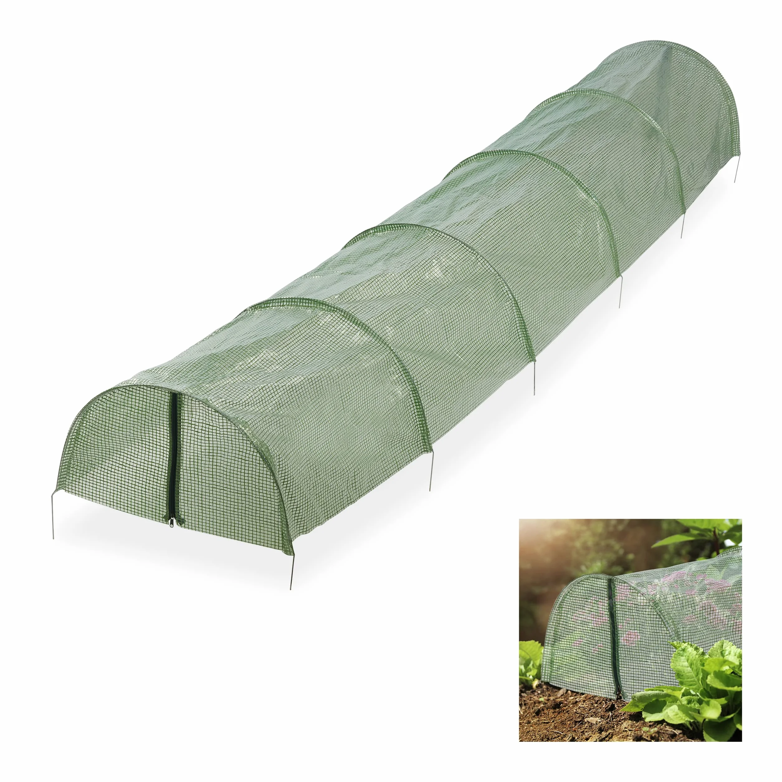 Relaxdays Tunnel de Croissance Pliable avec Fermetures éclair, 2,9 m de Long, Contre Les parasites et Les Oiseaux, Vert