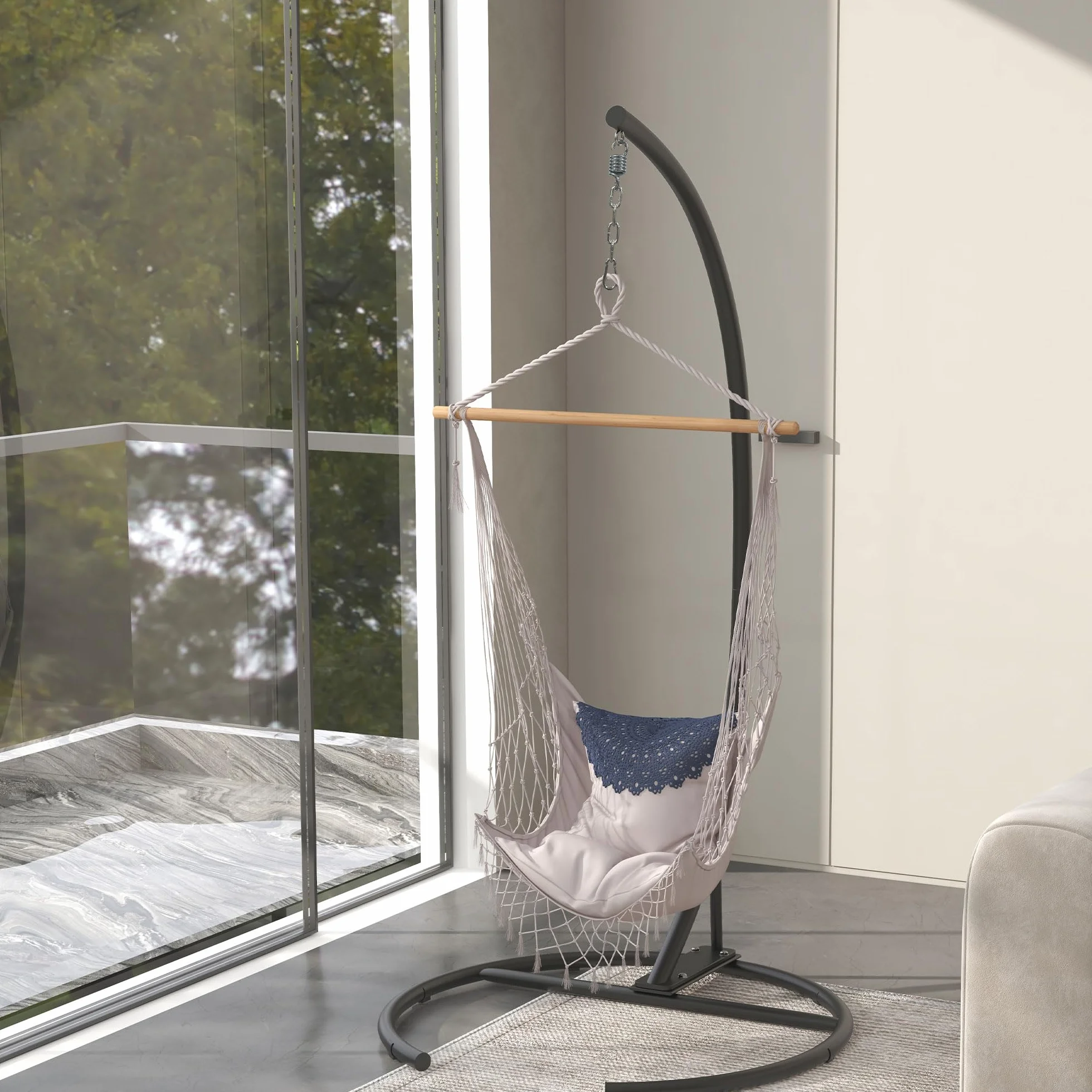 Outsunny Support Fauteuil Suspendu Base Ronde Métal 150 kg Ø102x195 cm Noir