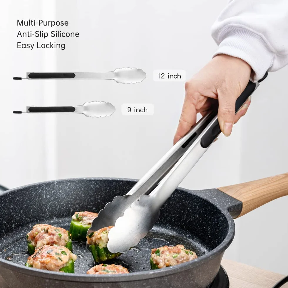 Ensemble de pinces de cuisine de 23cm & 30cm, pinces métalliques en acier inoxydable, pinces de cuisson, pour la cuisson du barbecue, des grillades, du buffet (23cm & 30cm)