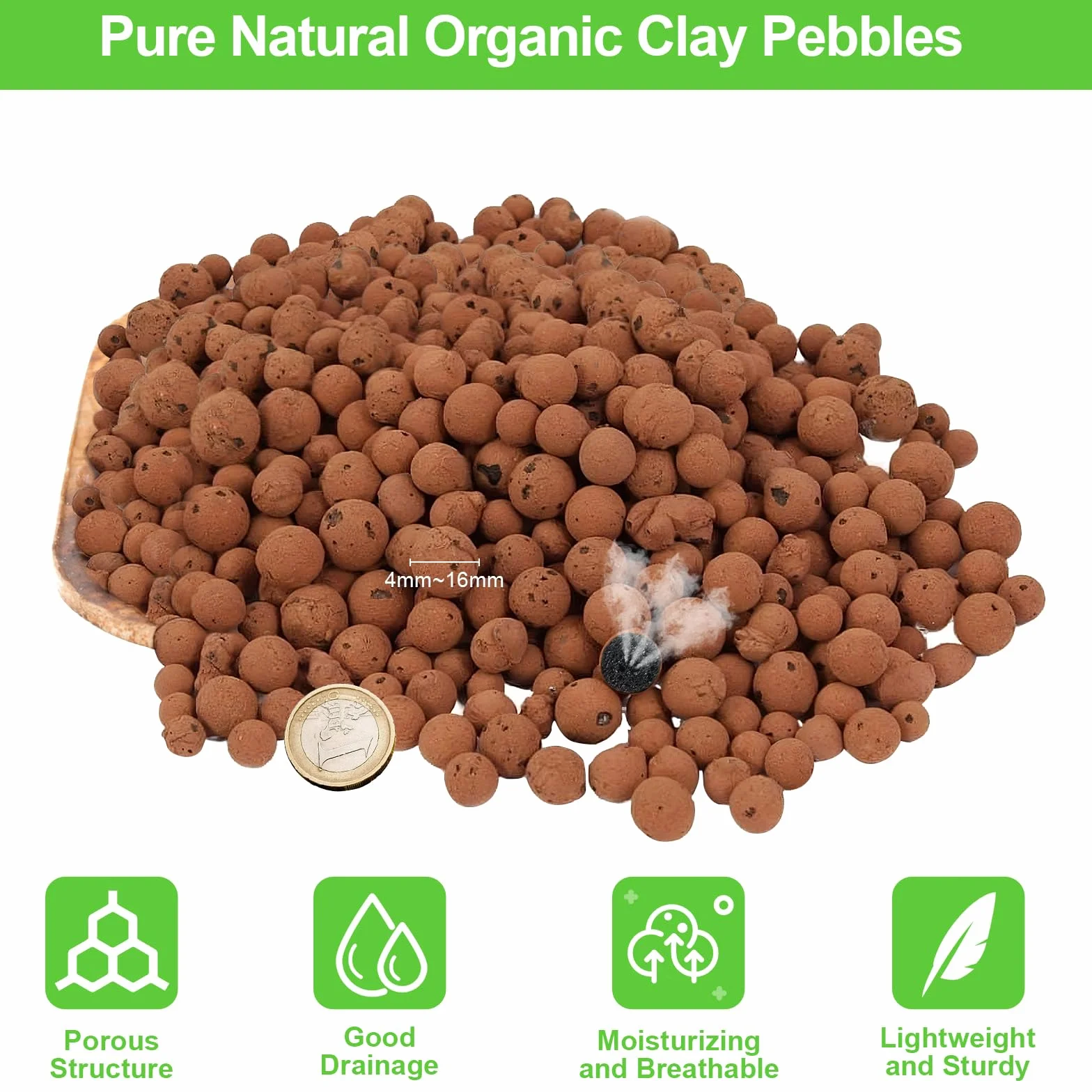 Riare Galets d'argile expansés organiques pour plantes, boules de leca naturelles, galets d'argile hydroponiques légers (2 L)