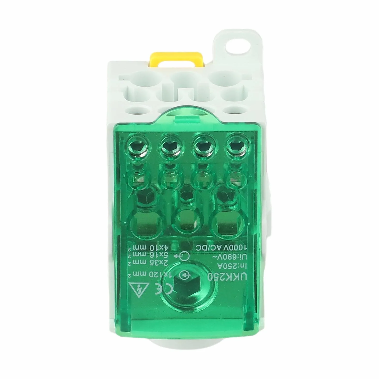 Yhenlovtt Boîte de jonction bornier rail DIN 80 A - 500 A Connecteur distribution alimentation unipolaire vert PC ignifuge laiton étamé 250 A