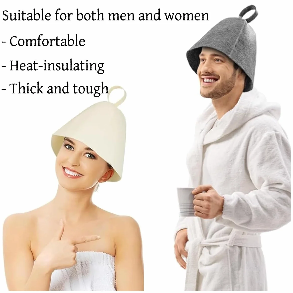 Chapeau de Sauna en Feutre Anti-chaleur Respirant pour Homme Femme, Gris et Blanc