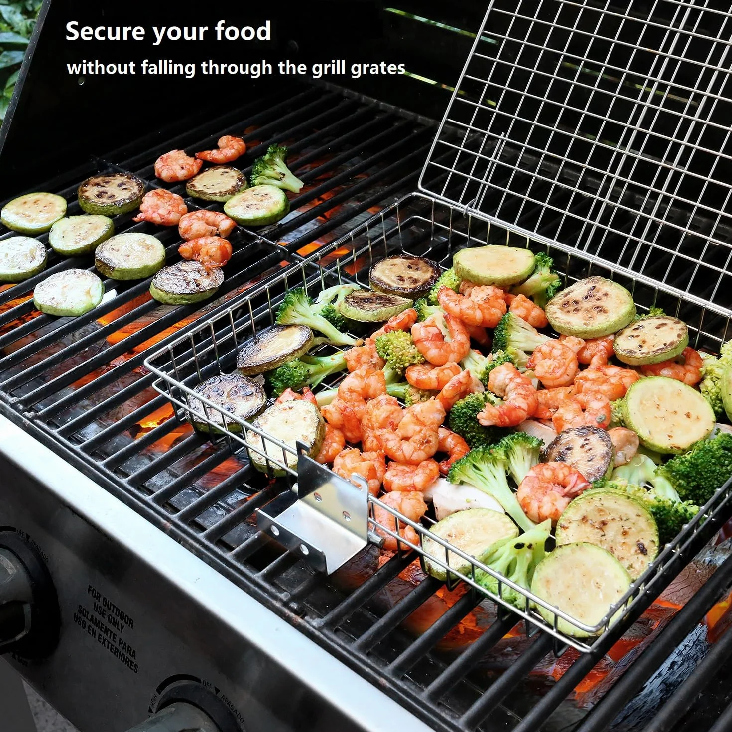 Panier de barbecue – Paniers de barbecue pour barbecue extérieur, grand panier de barbecue en acier inoxydable avec poignée amovible, support de barbecue portable pour poisson, idéal pour la