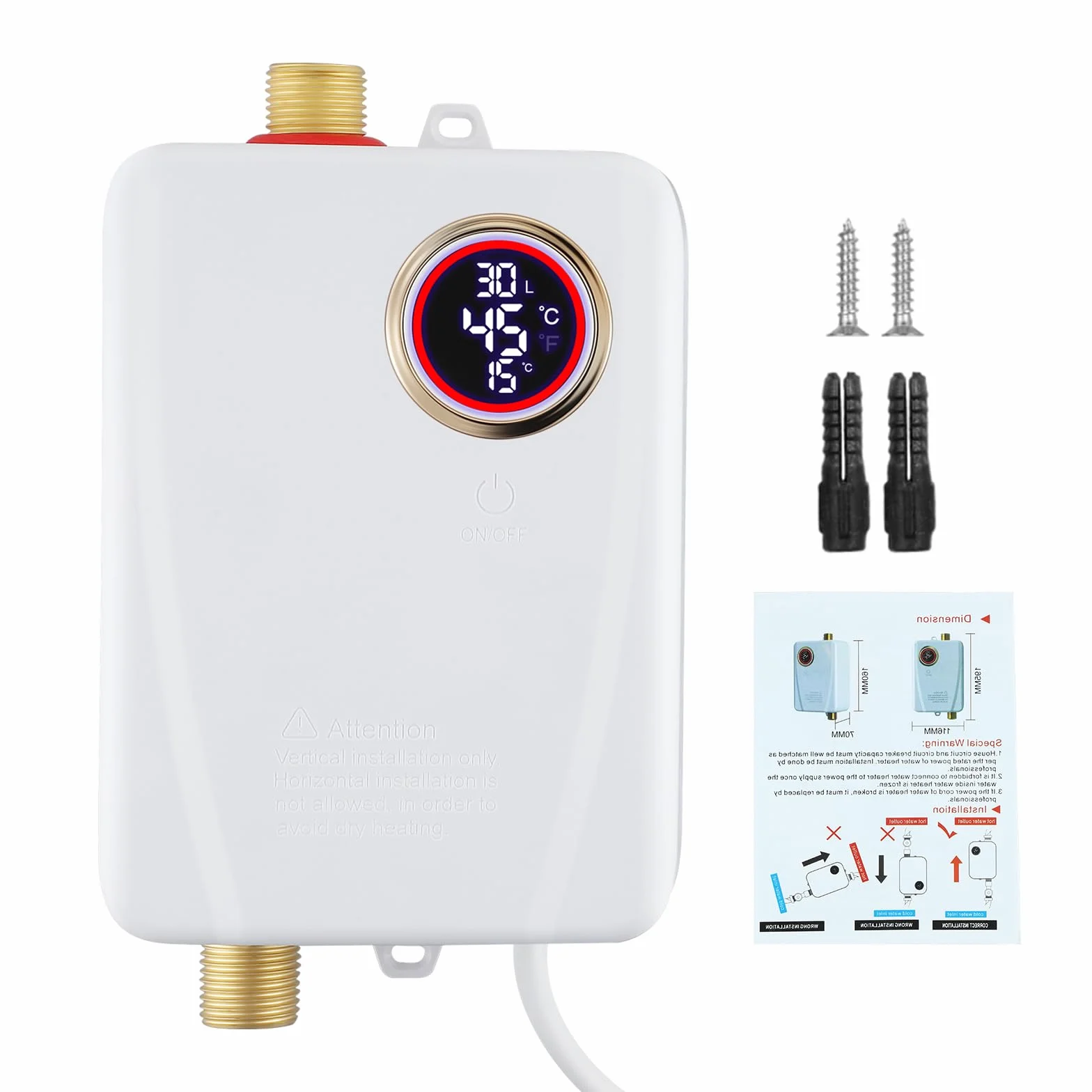 Mini Chauffe-Eau Instantané 3500W Électrique 220V avec Affichage Numérique LCD pour RV Camping