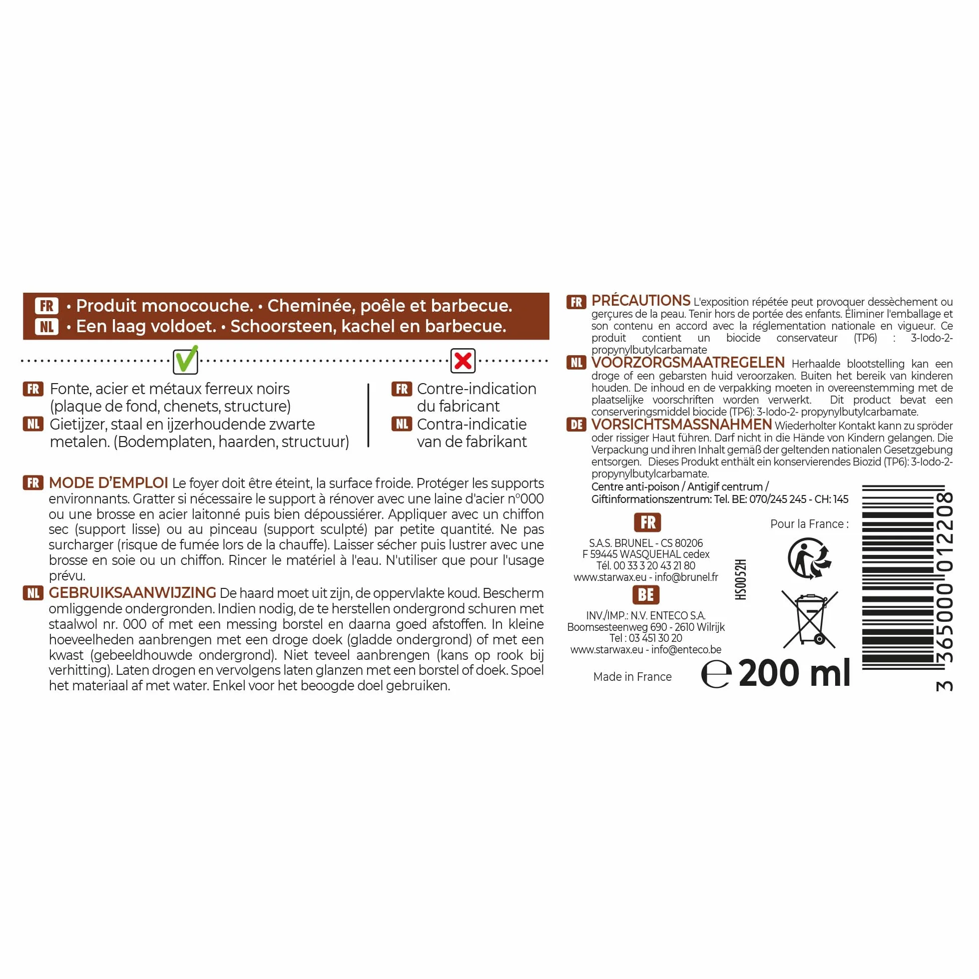 STARWAX Rénovateur fonte et acier pour poêle 200ml noir