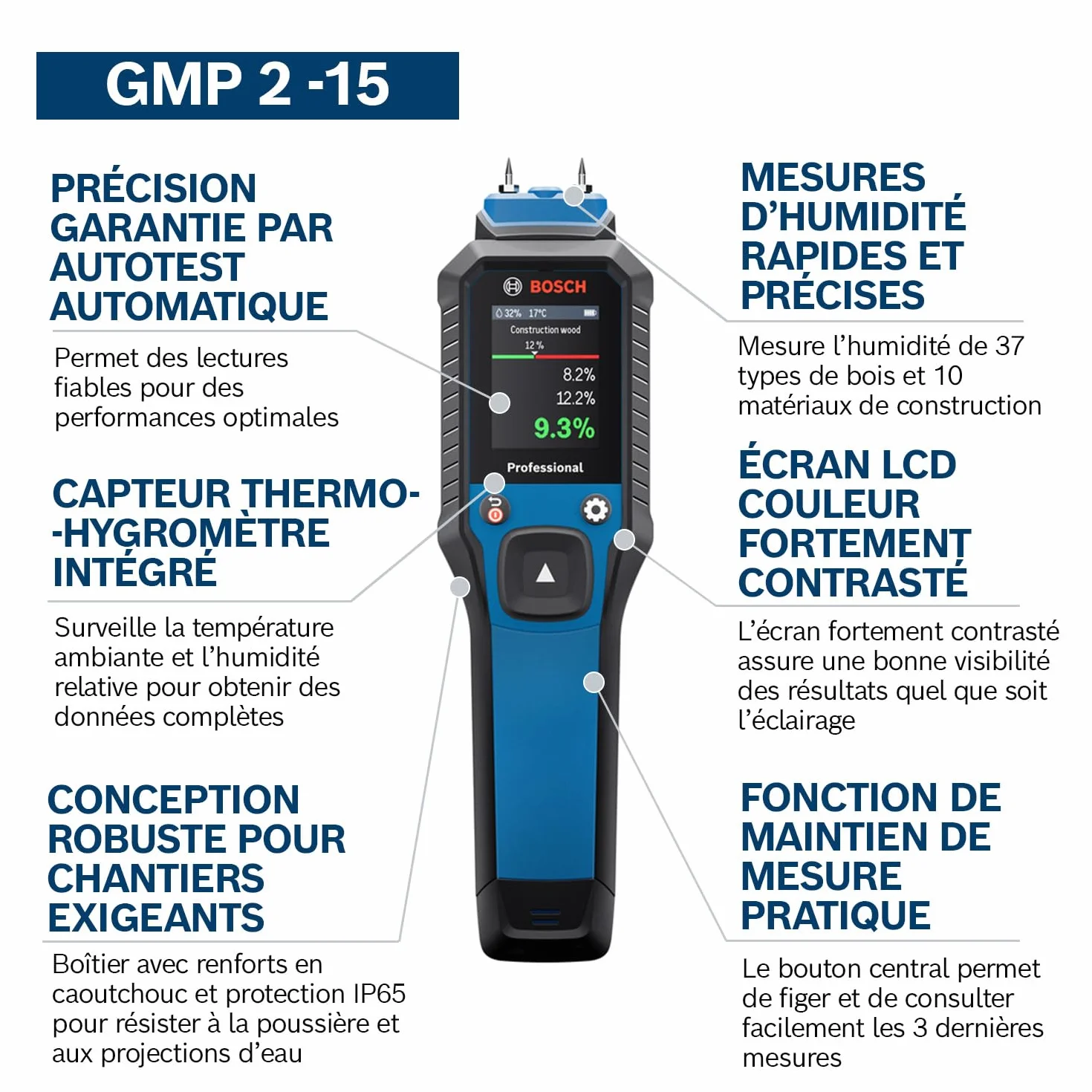 Bosch Professional Humidimètre à broches GMP 2-15 IP65
