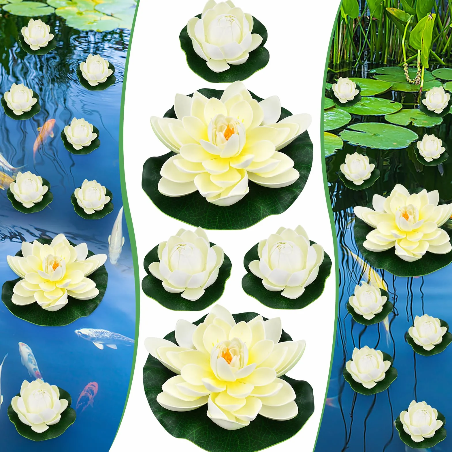 Lot de 5 Fleurs Flottantes 10cm&18cm Nénuphar Artificiel Lotus NymphéAs Artificiels Ornement Flottant Fleur de Lotus Mousse Flottante Plantes pour piscines, Aquariums, scènes de ruisseau