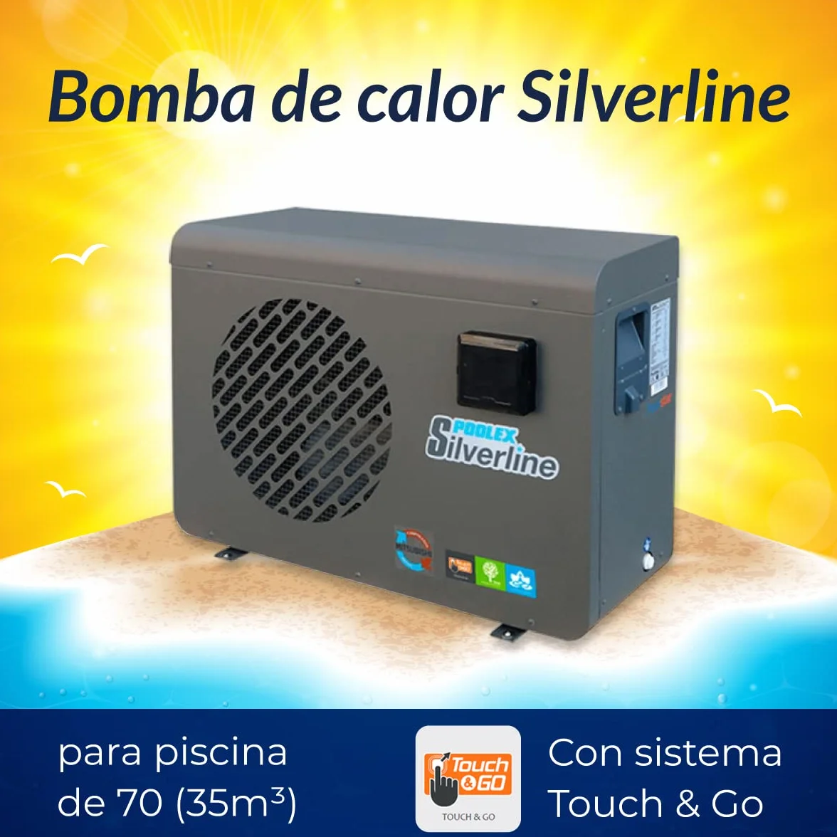 POOLEX - PC-SLP070 Silverline 70 - Pompe à Chaleur Piscine Silencieuse et Économique - Tous Types de Piscines - Compresseur Hautes Performances - 7kW - Volume du Bassin de 30 à 40m3