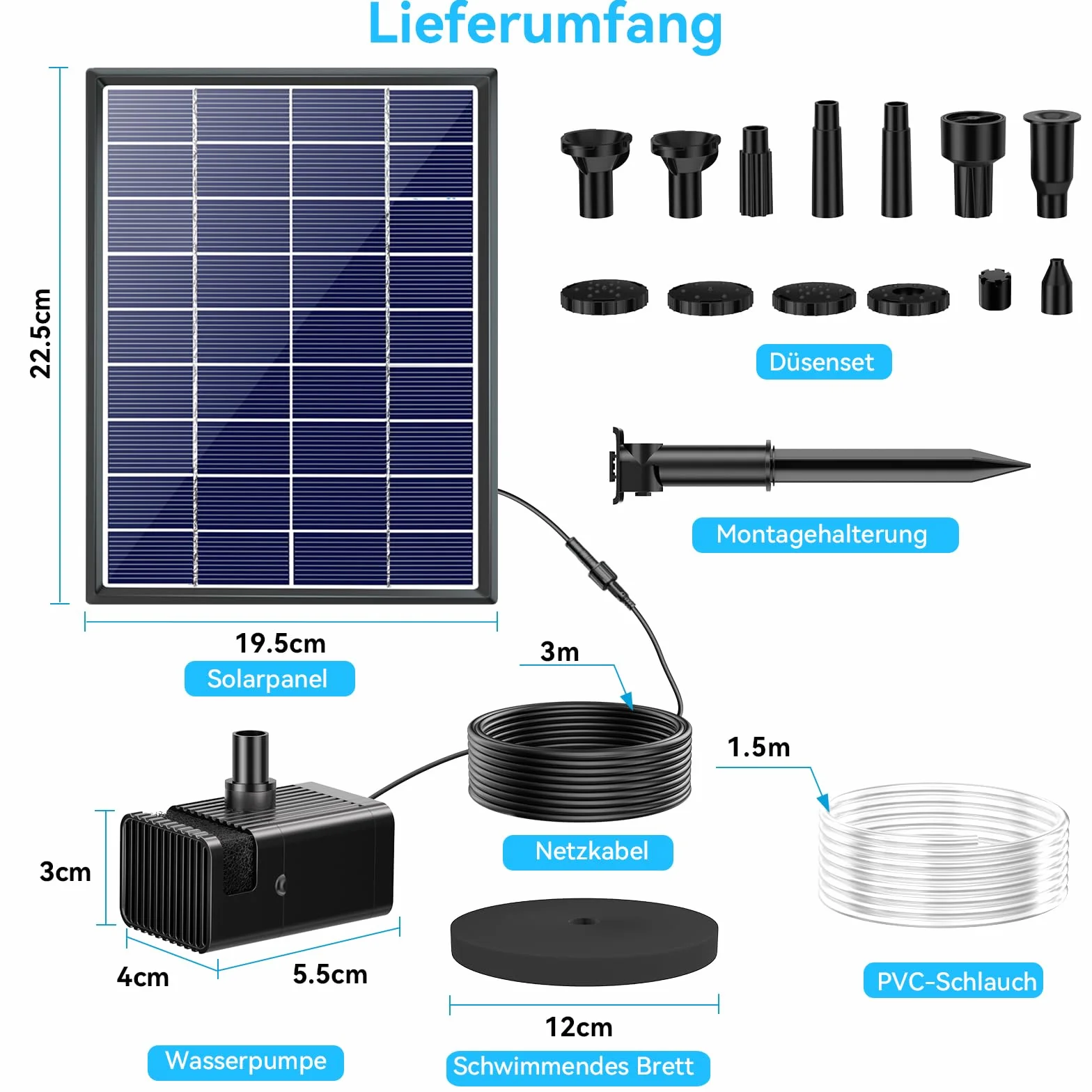 POPOSOAP Fontaine solaire d'extérieur 6,5 W 220 l/h batterie intégrée 3000 mAh
