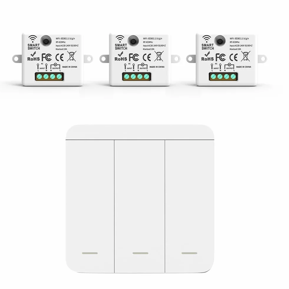 Interrupteur Mural Sans Commutateur 433Mhz Relay Receiver 3Gang LED Télécommande pour Lampe LED
