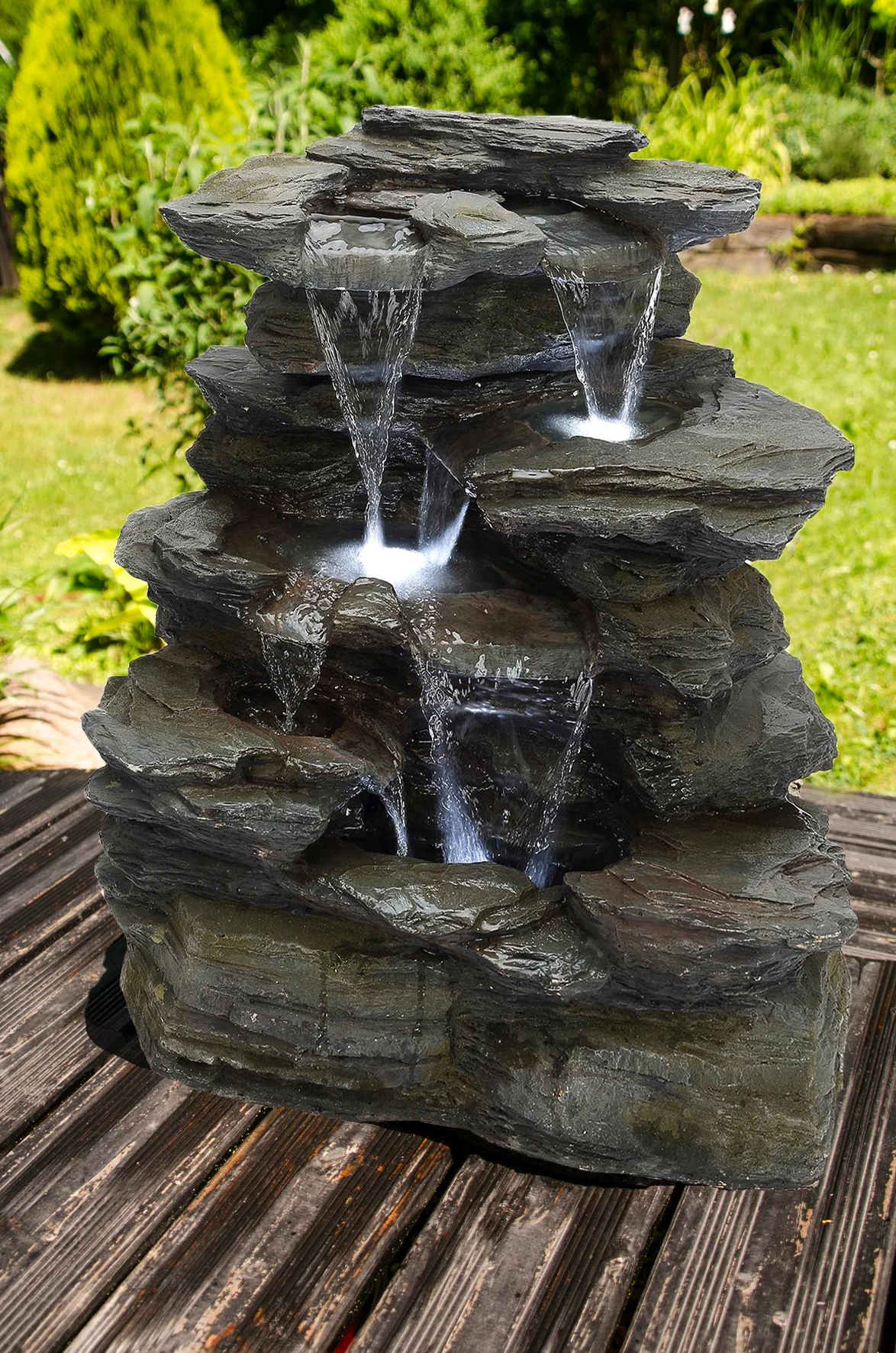 Köhko Fontaine de Jardin en Pierre Naturelle avec éclairage LED
