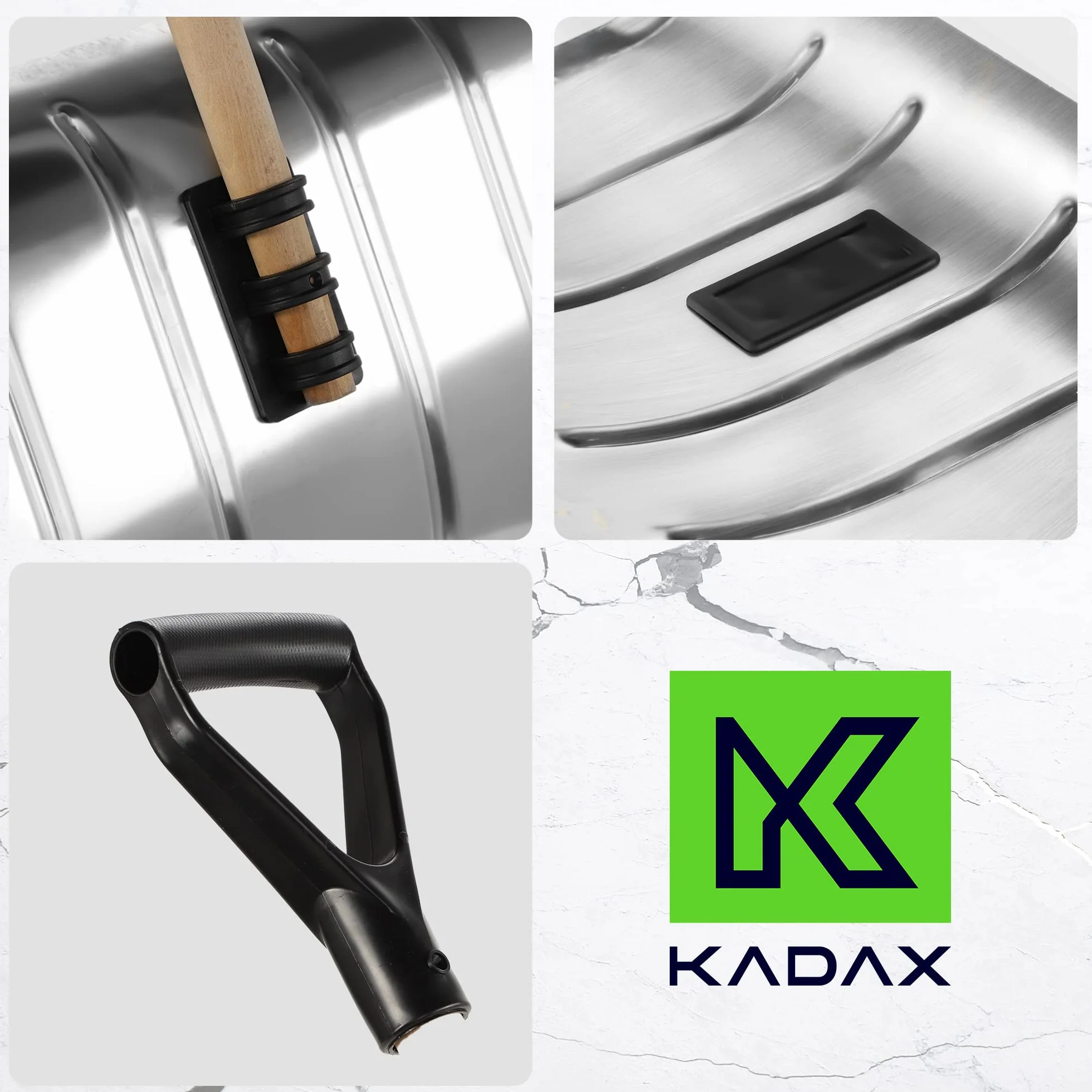 KADAX Pelle à neige en aluminium 50 cm avec manche en bois et poignée en D