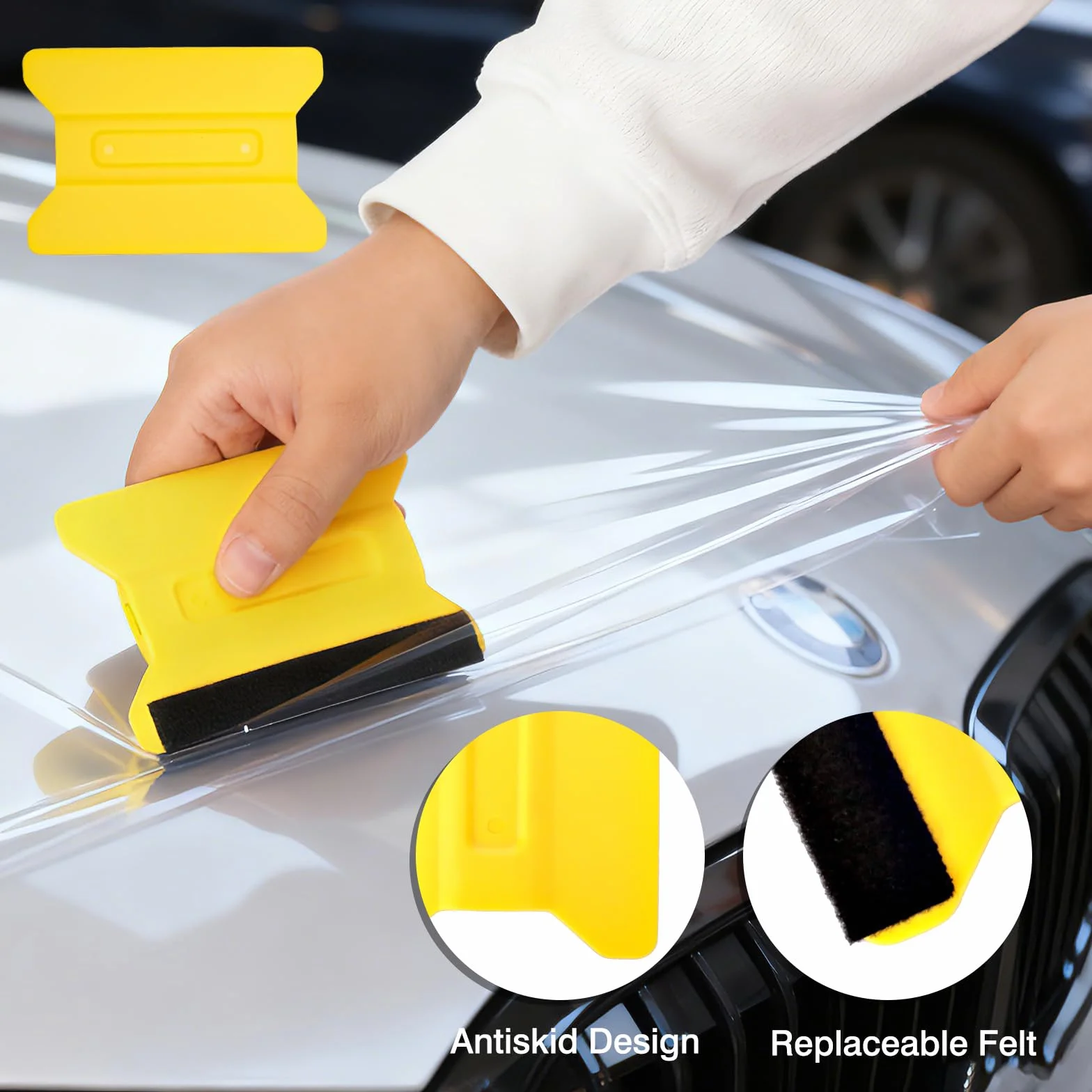VINATO Kit de 10 Racloirs pour Films Automobile et Vitres – Raclette en Feutre, Triangulaire, Micro Raclette, Grattoir à Bords, Cutter de Précision