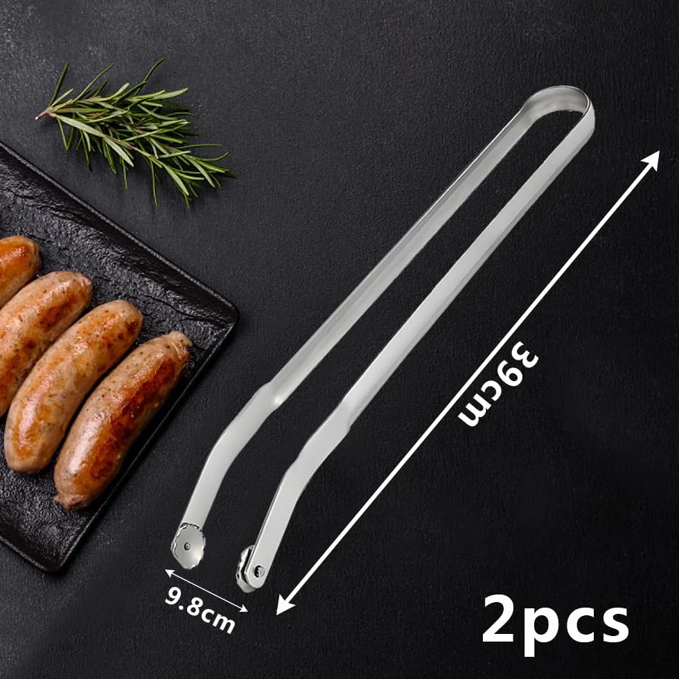 Pince Retourne Saucisse,2 Stück BBQ Würstchen Wendezange,Pince Barbecue Grill Up,Pince Barbecue Longue,Pince Barbecue Roulette,Pince à Grillade Roulette,Pince à Retourner les Saucisse BBQ