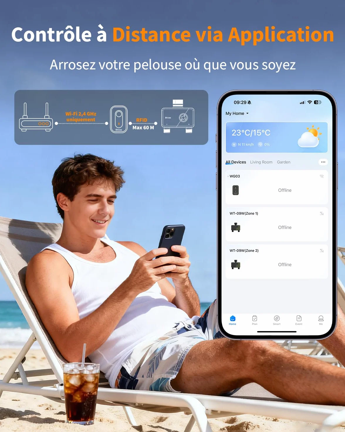 Diivoo Programmateur Arrosage WiFi 2 Zones Laiton Compatible Alexa Jardin Pelouse