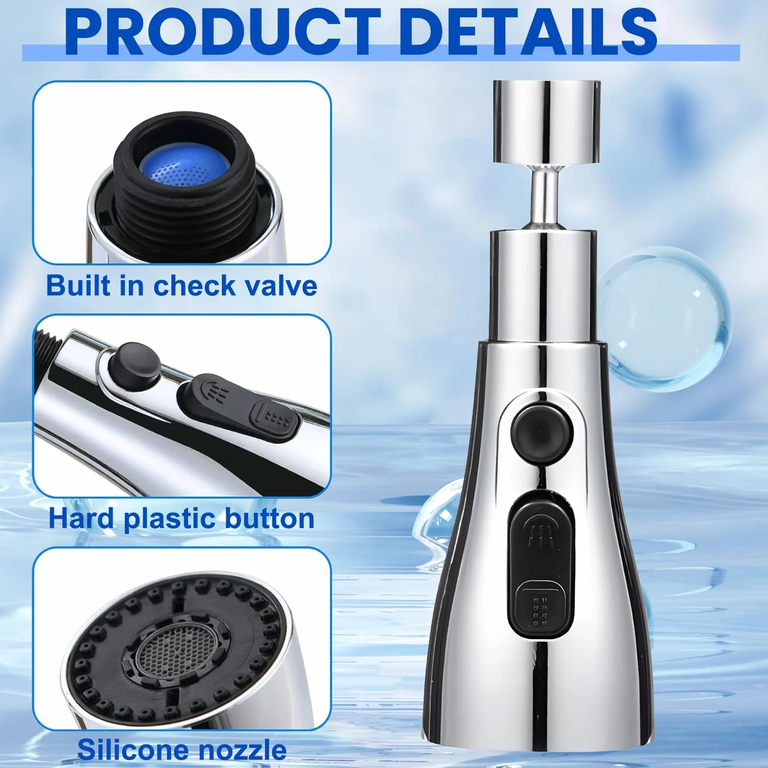 Robinet Cuisine Douchette 360 Degrés 3 Modes Rétractable Laiton Mitigeur Universel