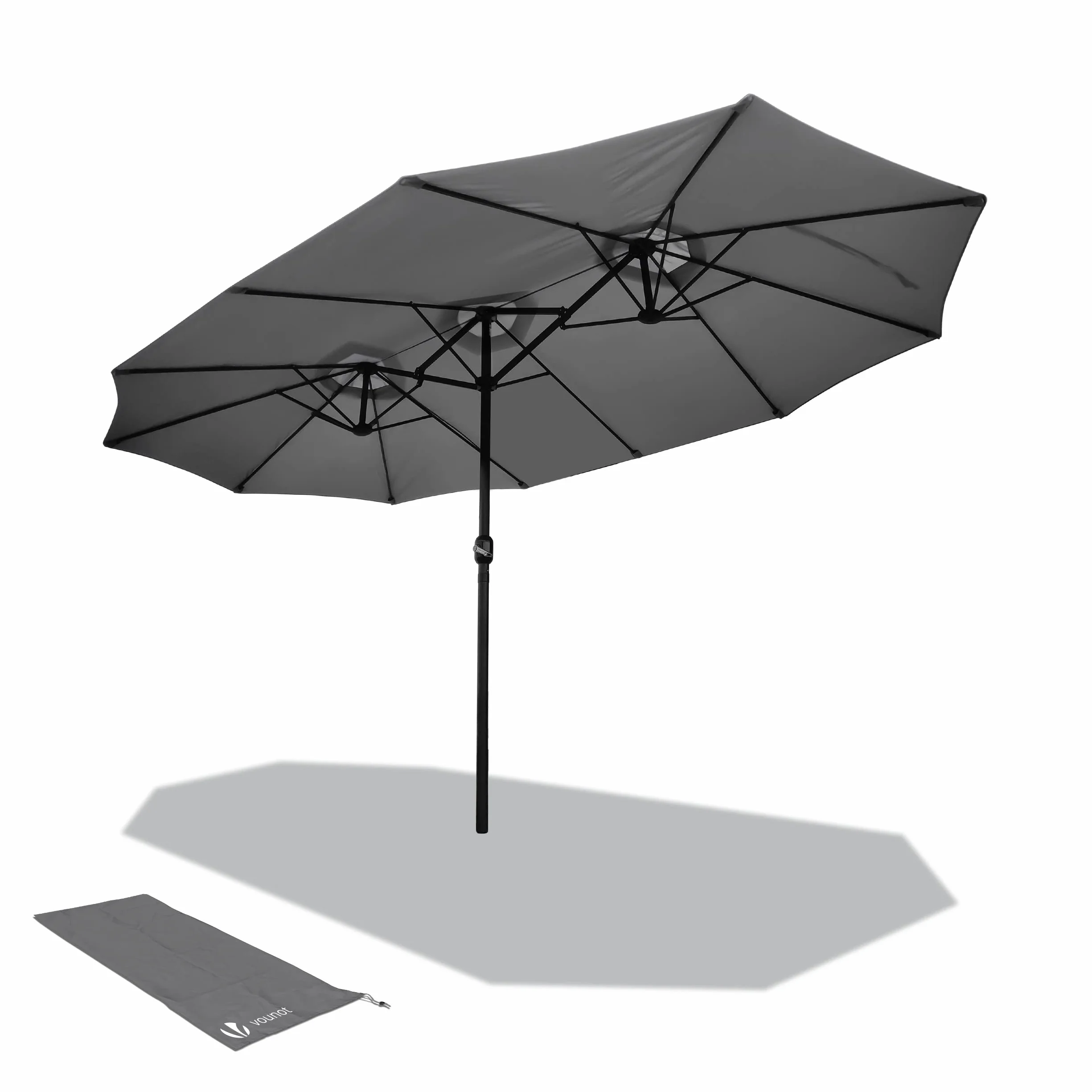 Parasol de Jardin Double Aluminium 270 x 460cm Manivelle Toile 180 GR/m2 Protection Solaire Gris