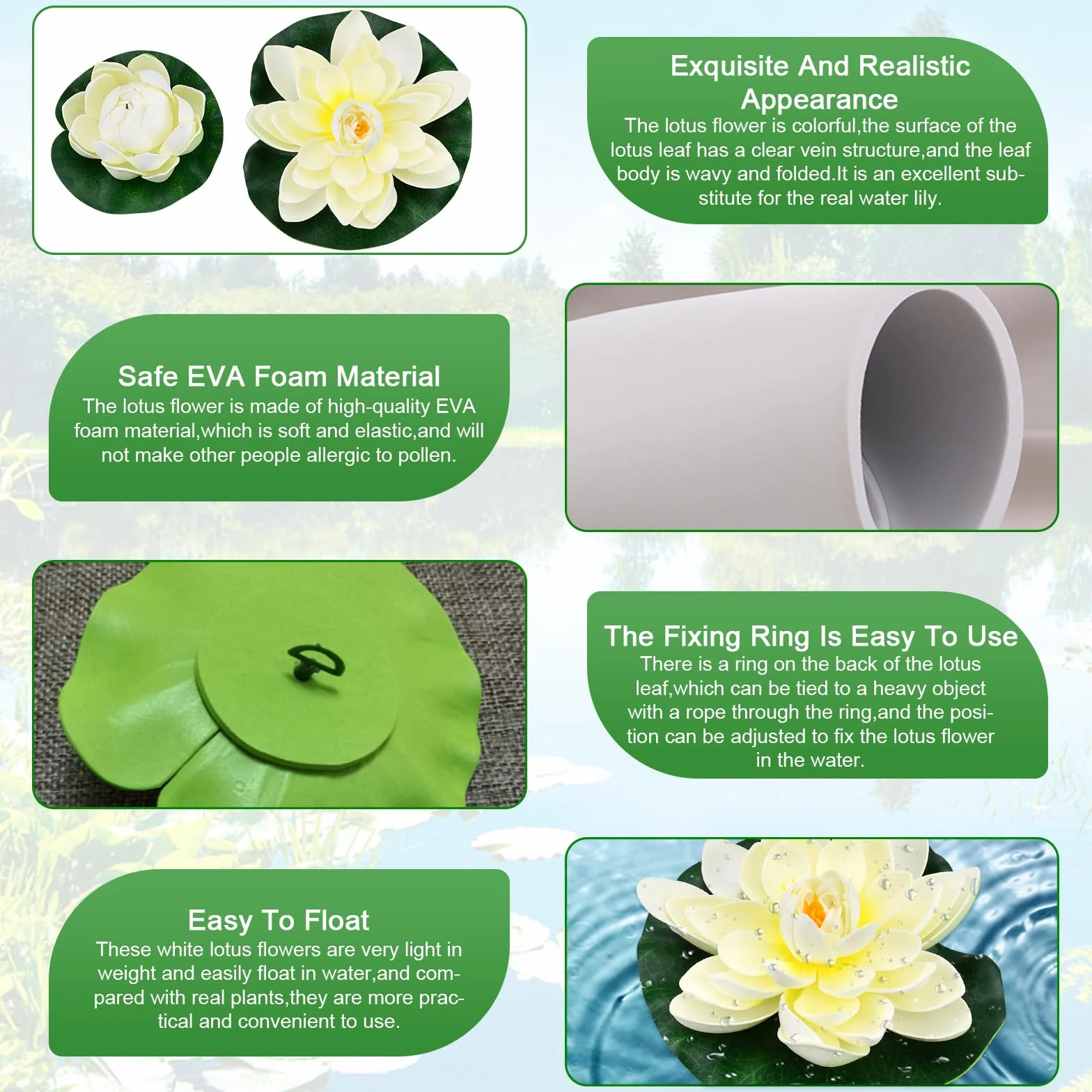 Lot de 5 Fleurs Flottantes 10cm&18cm Nénuphar Artificiel Lotus NymphéAs Artificiels Ornement Flottant Fleur de Lotus Mousse Flottante Plantes pour piscines, Aquariums, scènes de ruisseau