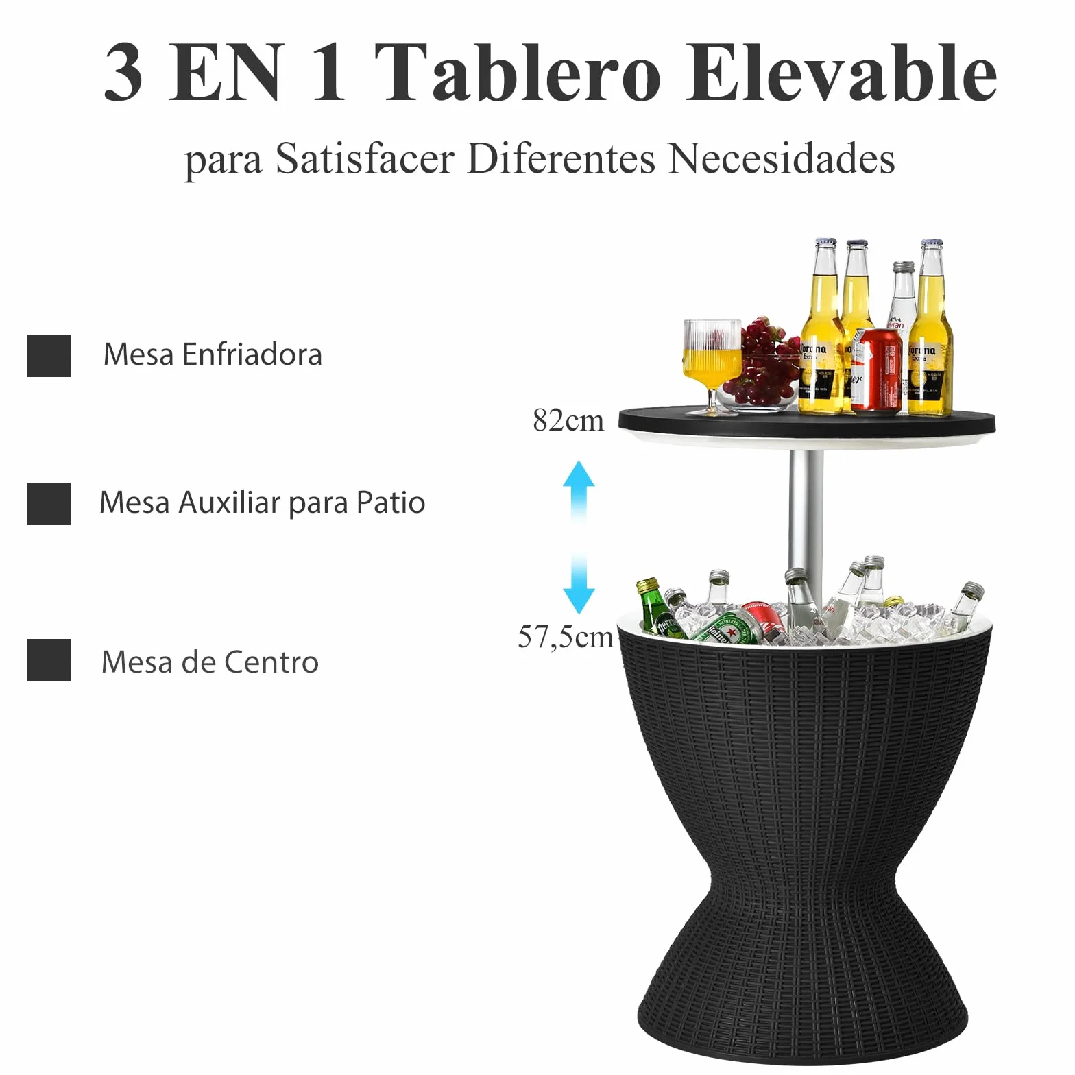 SOARS Glacière 3 en 1 30L Réglable 2 Hauteurs Table d'Appoint Couvercle Amovible 75 KG Noir