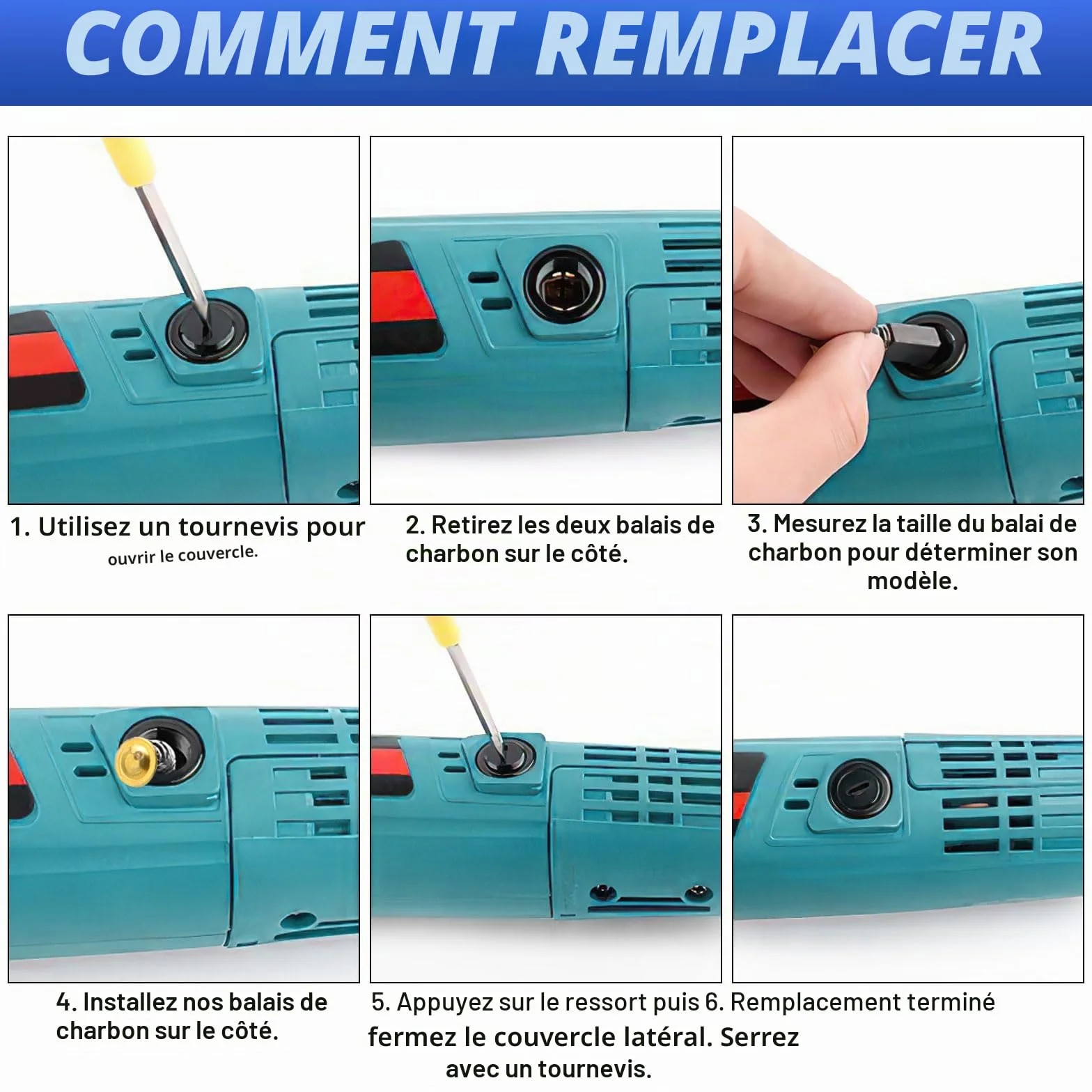 Balais de Charbon 76 Pièces pour Outils Électriques Meuleuse Ponceuse Scies 15 Tailles Dureté Élevée