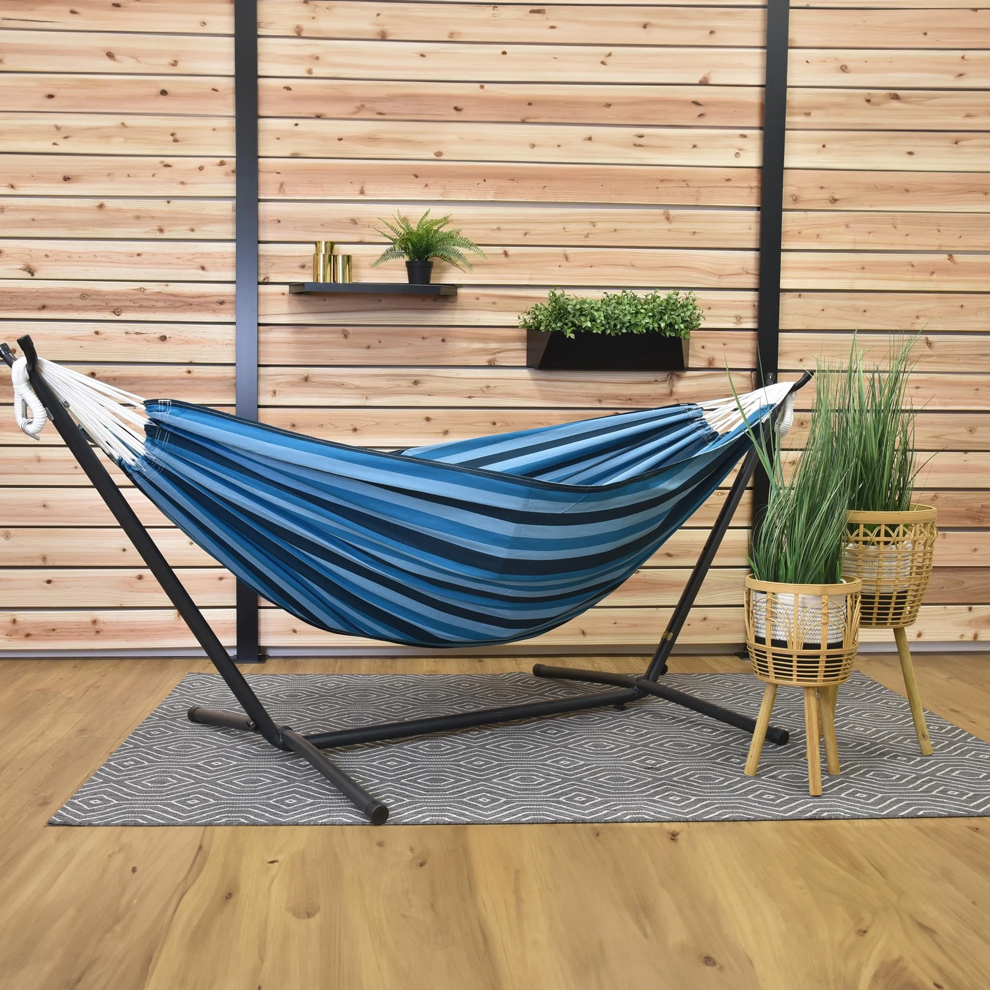 Vivere UHSDO8-34 Hamac Double avec Support Blue Lagoon 250 x109 x 104 cm Taille Unique
