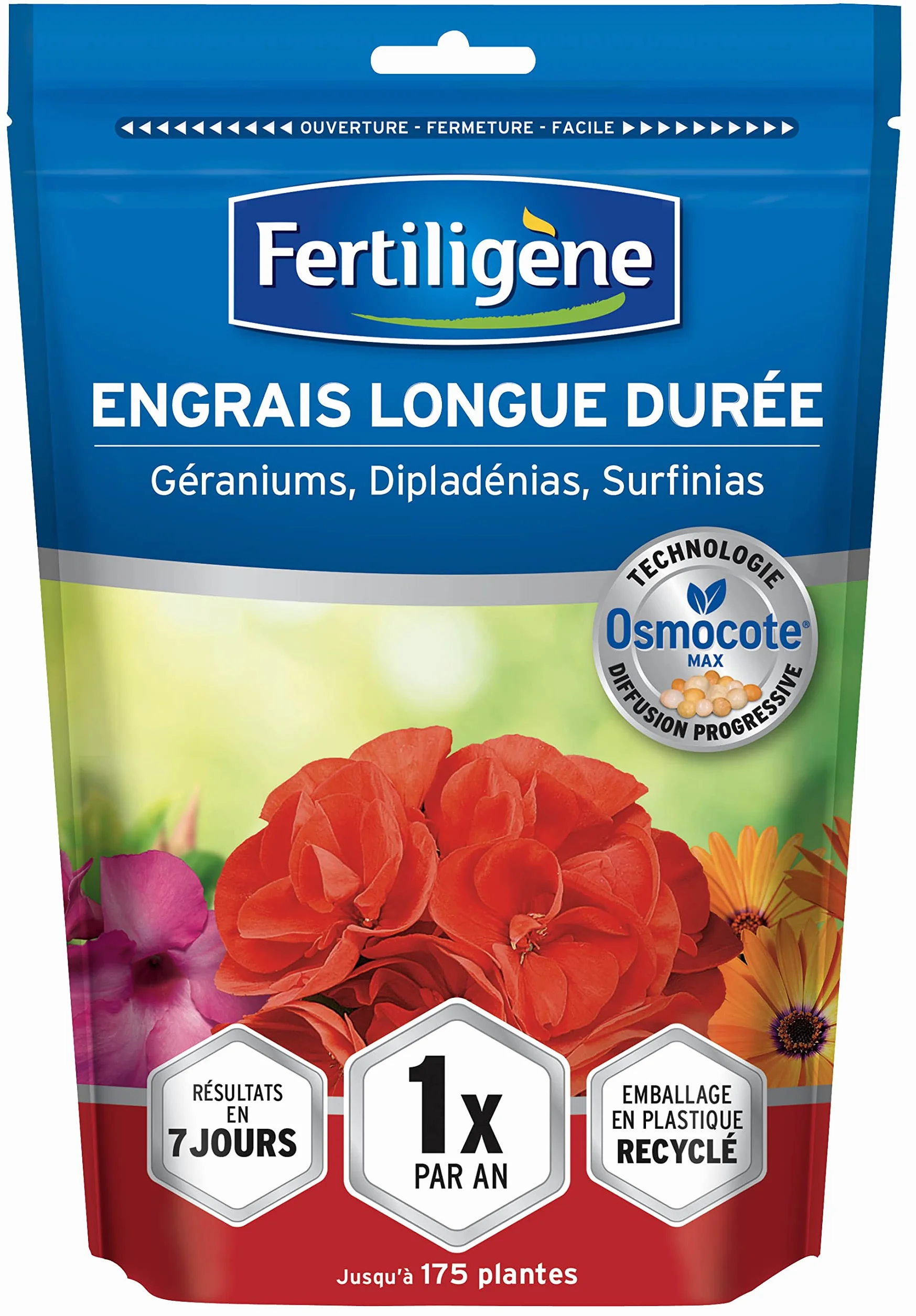 FERTILIGENE OSGERN - Engrais Granulés Longue Durée Osmocote Max Géranium, Dipladénias 700 g - Pratique, 1 seule application par an - Protège les racines - Résultats dès 1semaine - Pour 175 plantes