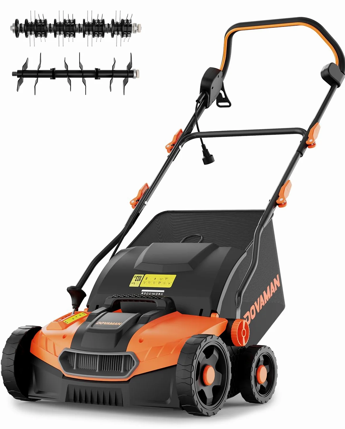 DOVAMAN DS16A 2-en-1 Scarificateur & Aérateur Électrique, 1500W, Largeur 40cm, 5 Profondeurs Réglables, Design Pliable, Bac 45L, Hauteur Réglable, Léger, Idéal pour Scarifier et Aérer