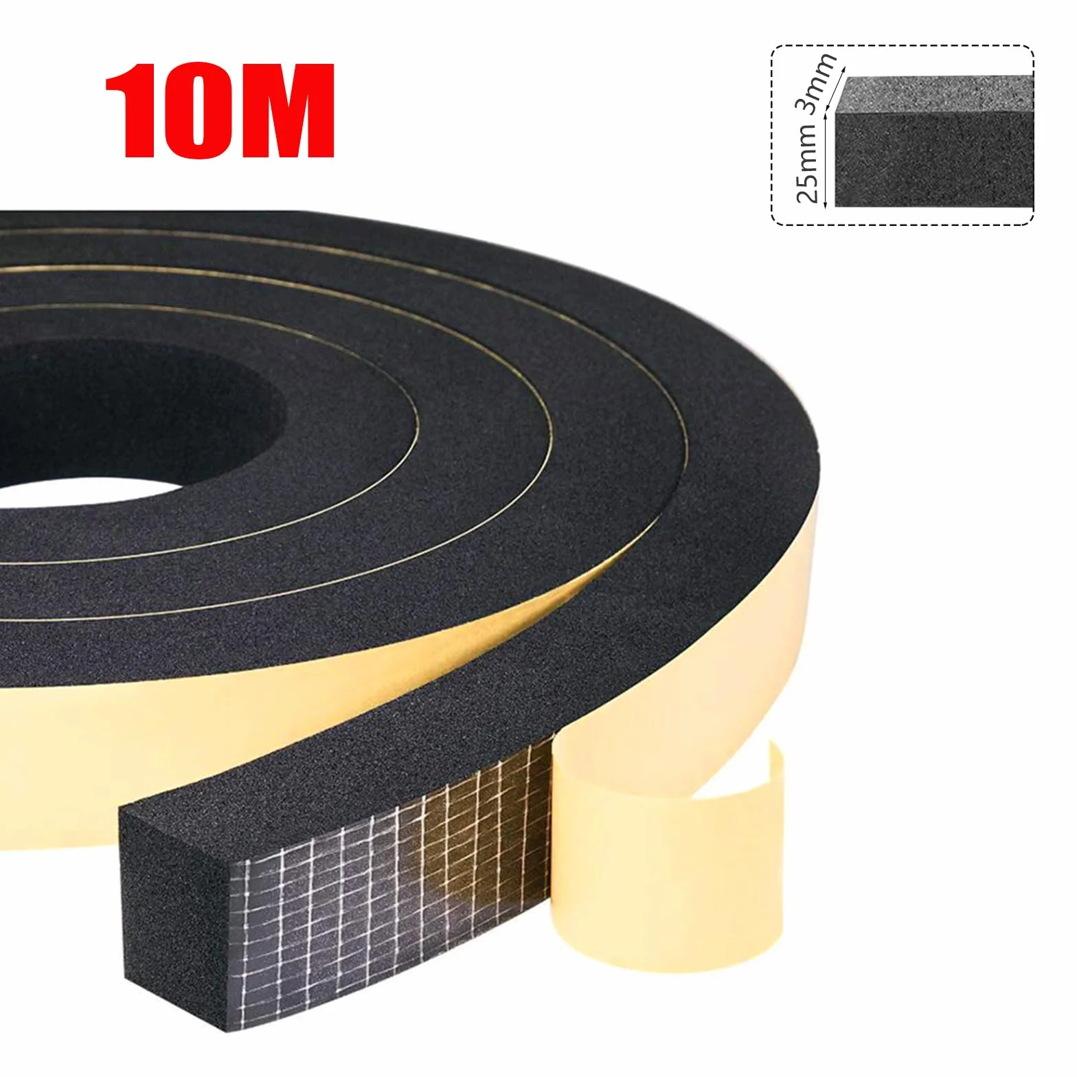Ruban d'étanchéité autocollant en mousse 10 m noir 3 mm x 25 mm