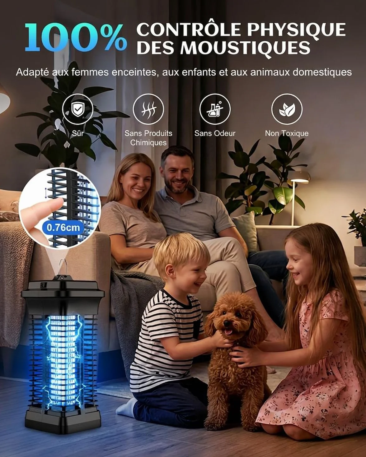 Lampe Anti Moustique Électrique 4200V, Zappeur d'Insectes UV, Tue Mouche Intérieur Extérieur IPX4 avec Crochet de Suspension