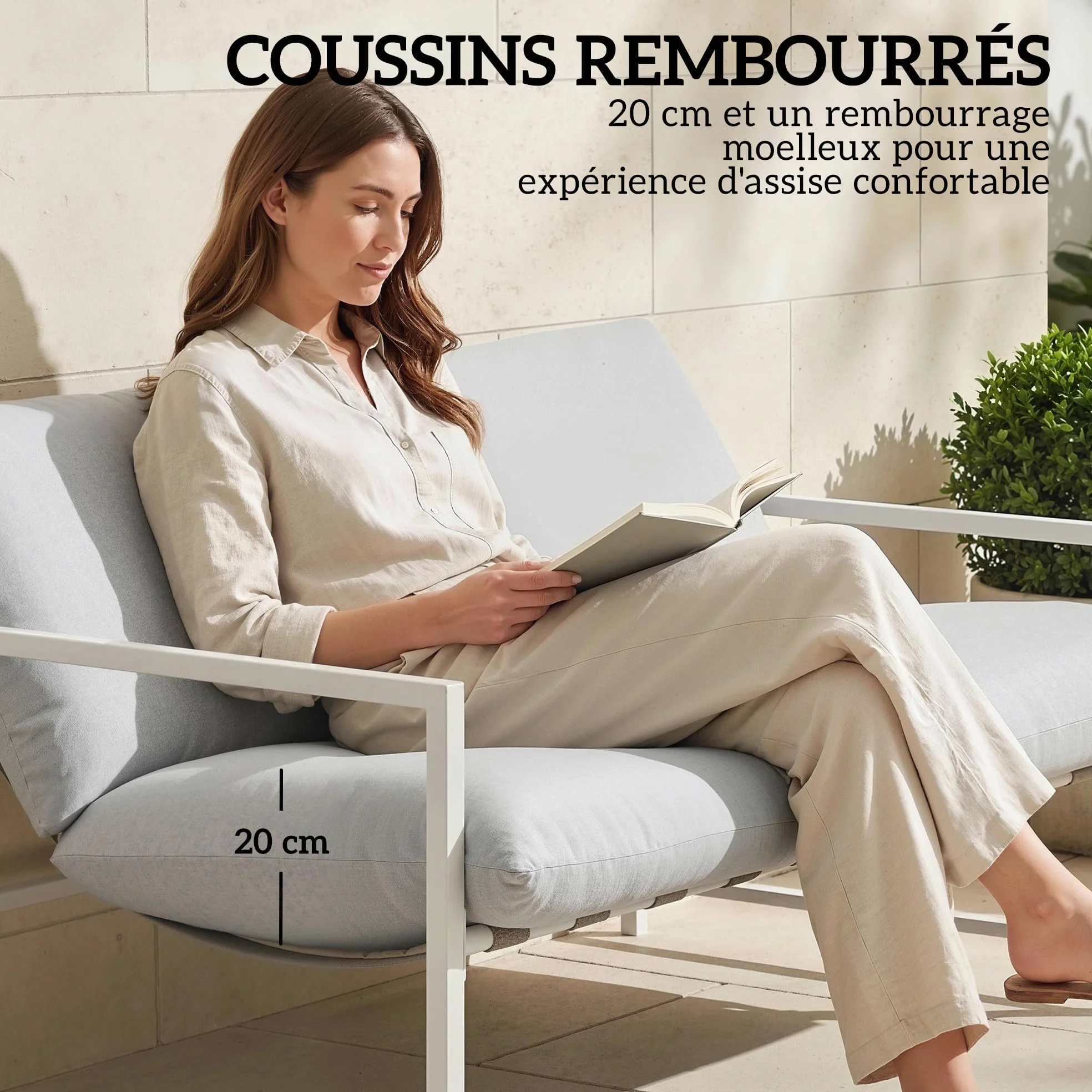Outsunny Salon de Jardin Extérieur 2 Pièces, Canapé 2 Places avec 2 Coussins et Table Basse en Verre Trempé Marbré 3D, Mobilier de Jardin pour Terrasse Balcon Jardin, Acier, Gris Clair