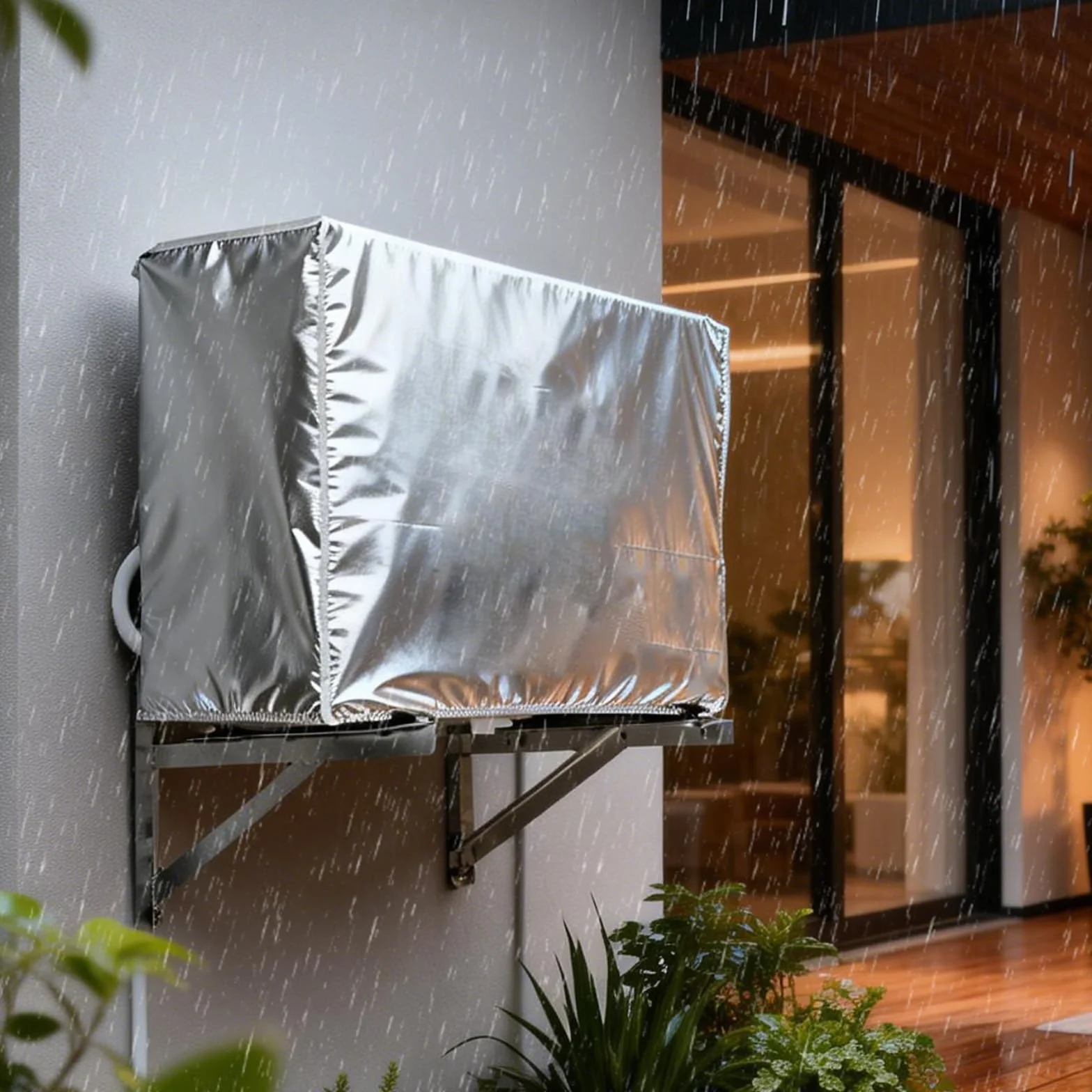 Couvercle de Climatiseur Extérieur, Cache Clim Extérieur, Housse de Protection pour Unité Extérieure de Climatiseur 1.5p, Housse Pompe a Chaleur Piscine 86x35x60cm (Argenté)