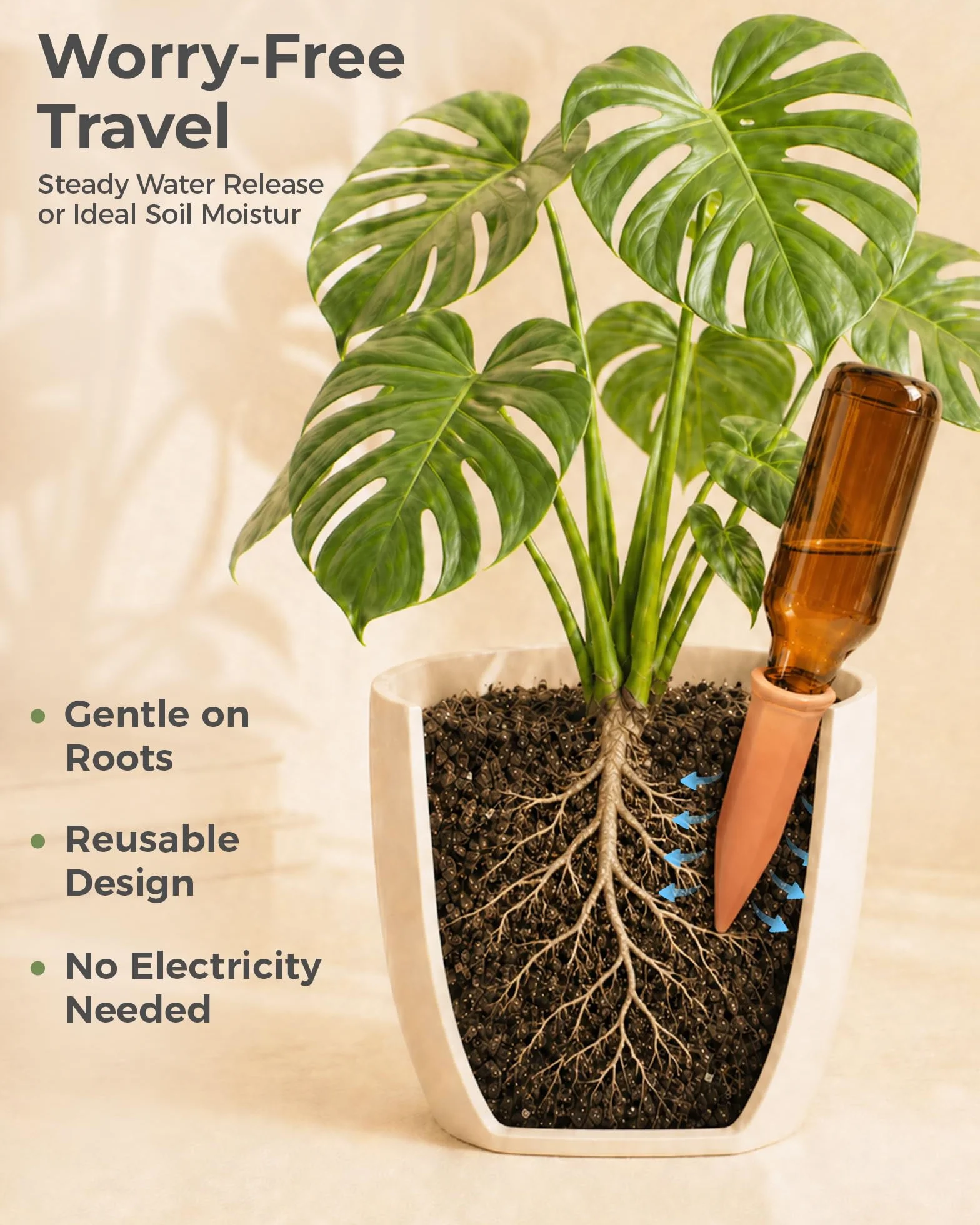 Bamworld Ollas d'Arrosage 6 Pièces Cônes d'Irrigation en Terre Cuite, Système Autonome Goutte à Goutte pour Plantes, Arrosage Automatique pour Vacances Jardin Intérieur et Extérieur