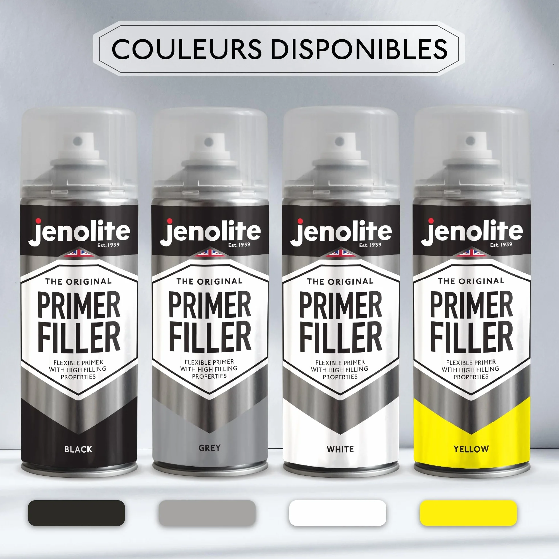 JENOLITE Peinture d'apprêt de remplissage en aérosol Noir 400ml Apprêt flexible