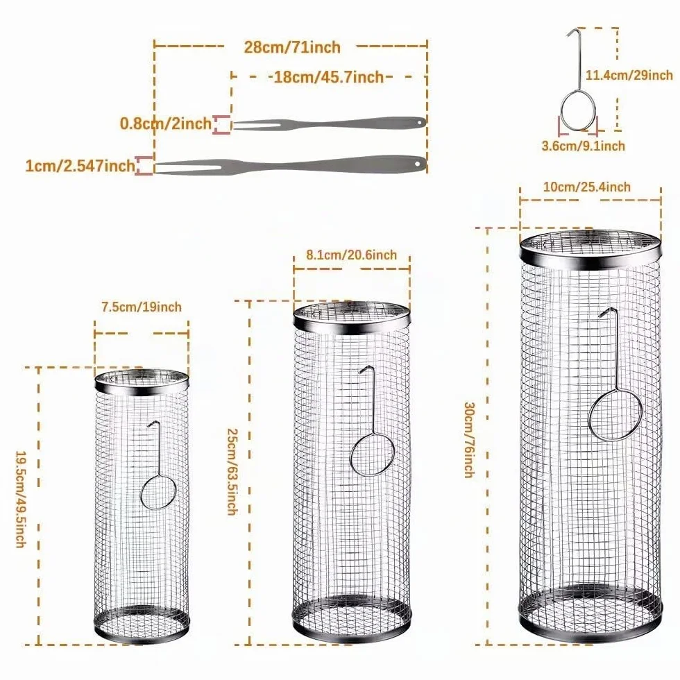 mancola 3 pcs Panier de grillade - Panier de cuisson pour grill acier inoxydable - BBQ grill pour camping - pour grill extérieur charbon de bois, support grill pour frites, poisson, crevettes，légumes