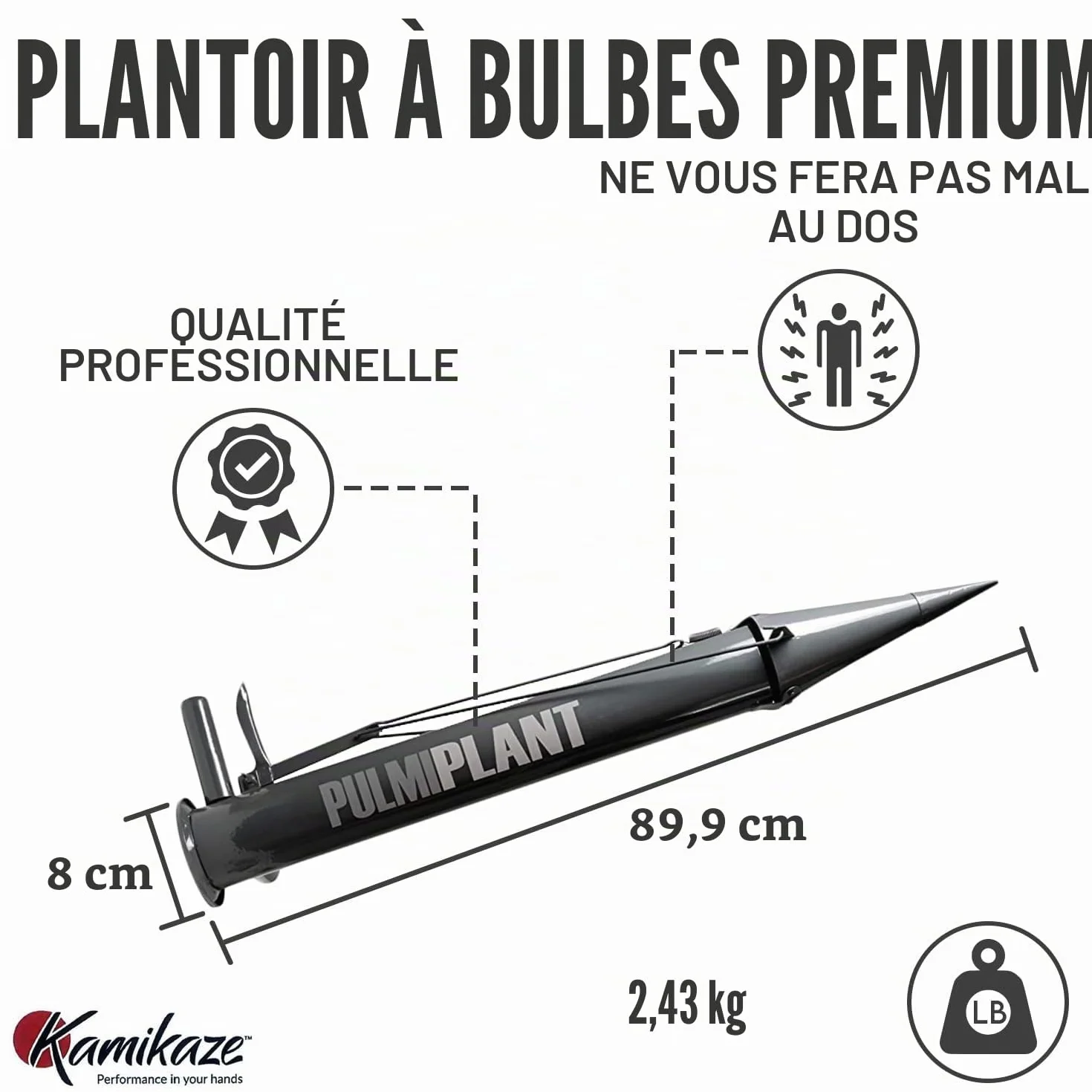 KAMIKAZE Plantoir Manuel Bulbes et Légumes. Double Poignée avec Pointe Renforcée. Planteur Facile à Utiliser. Mécanisme de Dégagement Automatique. Acier Ultra Robuste et Léger avec Peinture EPOXY